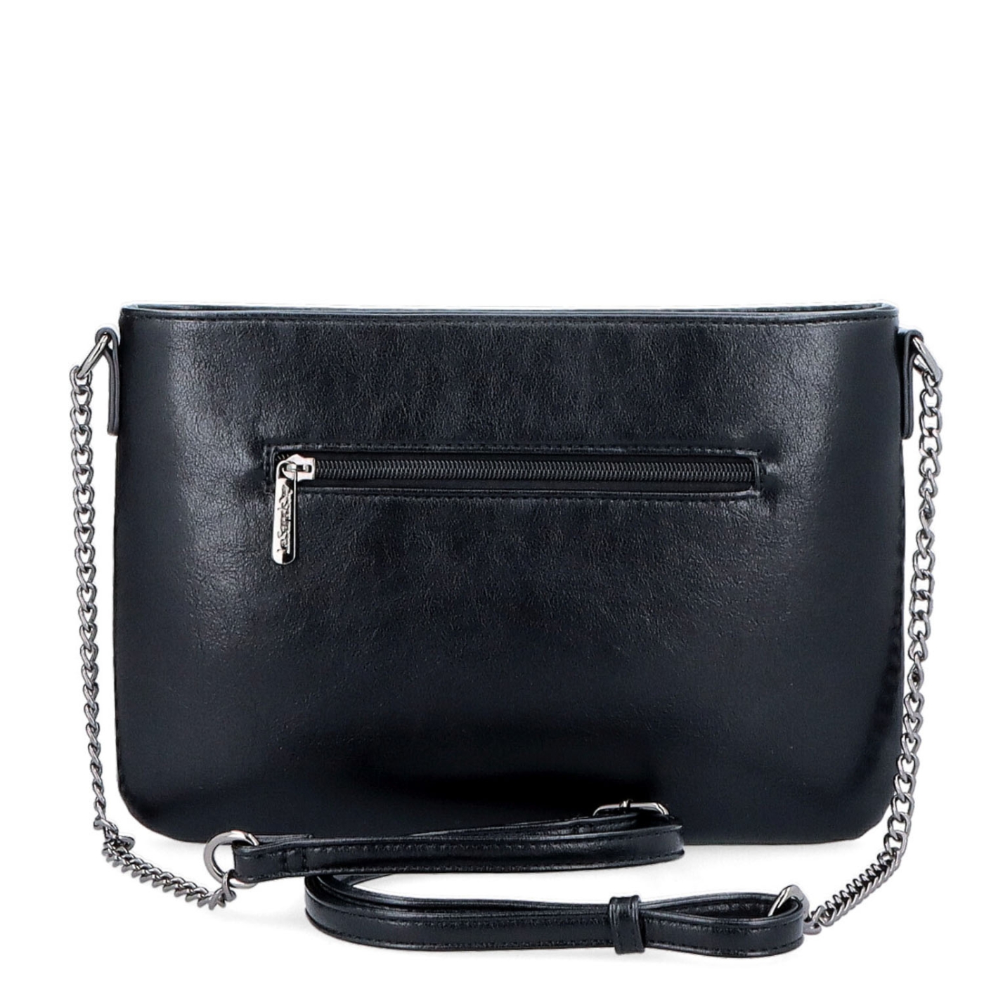 Elegantní crossbody kabelka s řetízkem LeSands materiál syntetická kůže zapínání na zip barva černá velikost malá 7707 C Zezadu