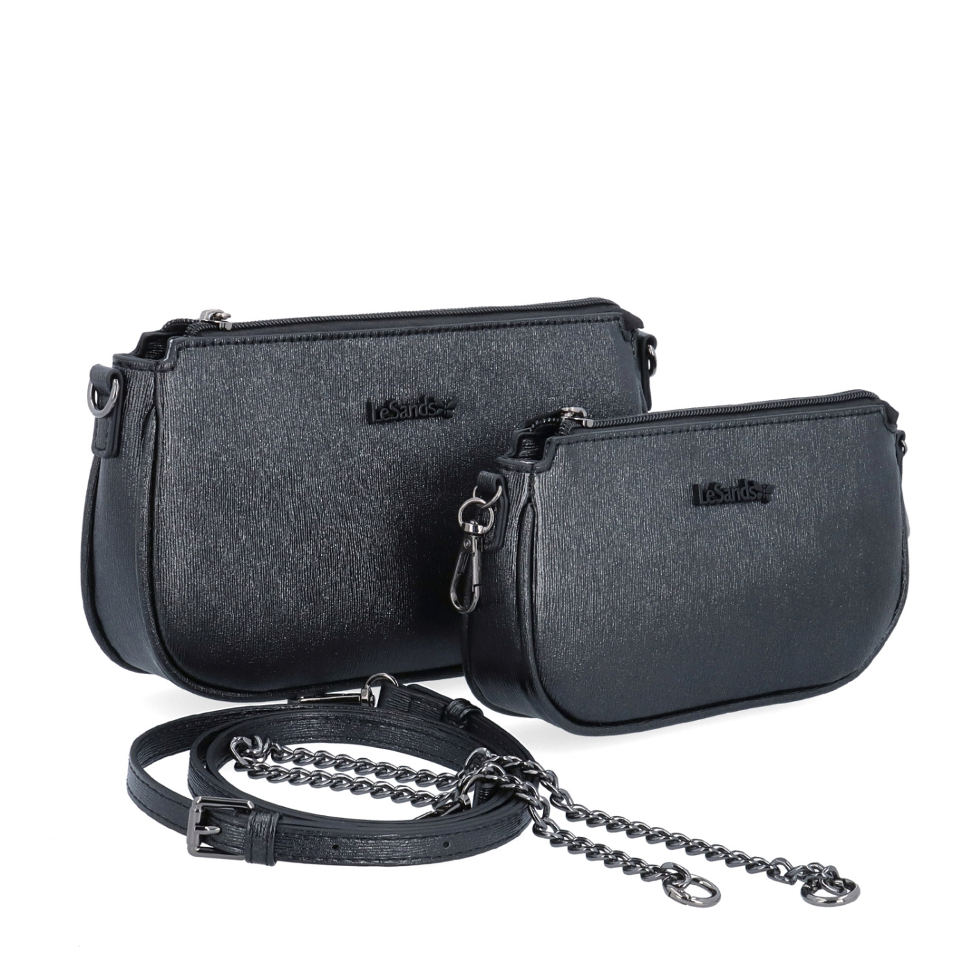 Crossbody kabelka s odjímatelnou kapsičkou a řetízkem Le Sands materiál syntetická kůže zapínání na zip barva černá velikost malá 4609 C Komponenty