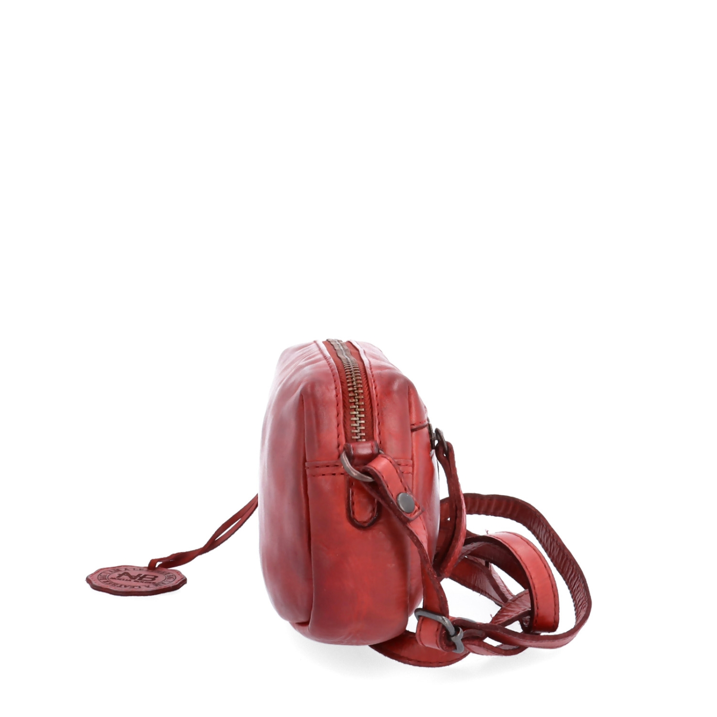 Minimalistická kožená crossbody kabelka Noelia Bolger materiál kůže zapínání na zip barva červená velikost malá NB 2417 CV Z boku