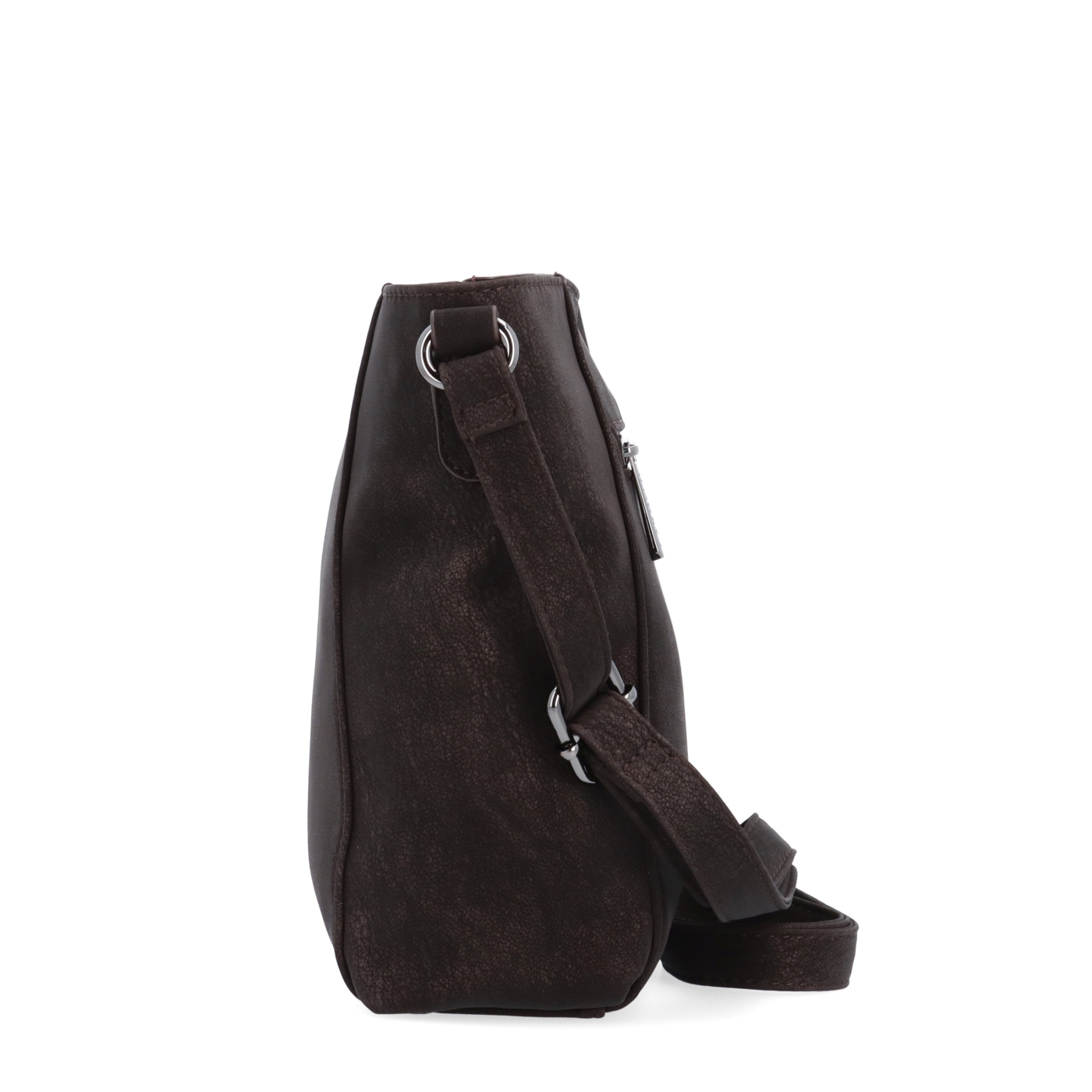 Stylová crossbody kabelka s odepínacím přívěskem Carmelo materiál syntetická kůže zapínání na zip barva hnědá velikost malá 4662 TH Z boku