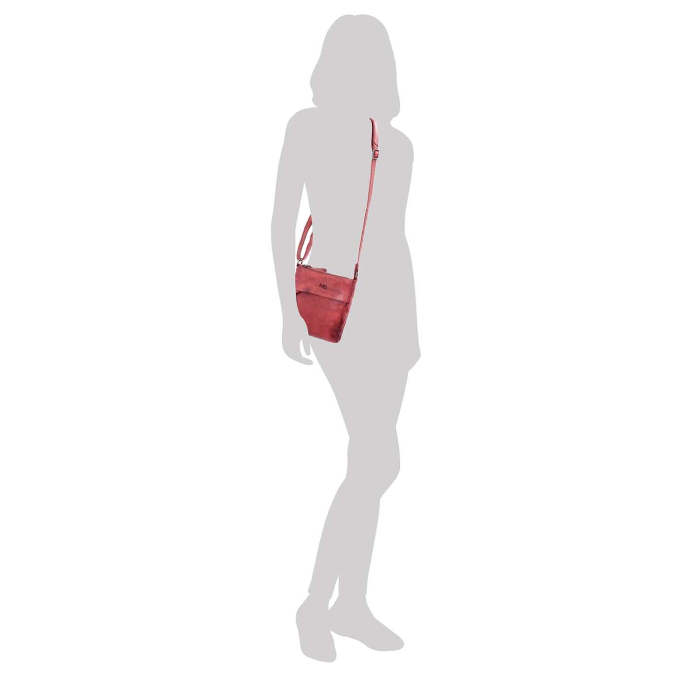 Malá kožená crossbody se zapínáním na zip Noelia Bolger materiál kůže zapínání na zip barva červená velikost malá NB 2090 CV Na postavě
