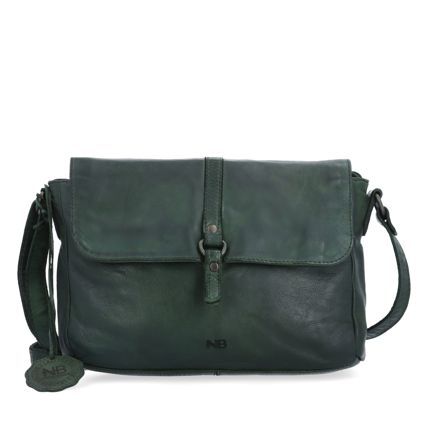 Kožená crossbody kabelka s klopou Noelia Bolger materiál kůže zapínání s klopou barva zelená velikost střední NB 2416 ZE Zepředu
