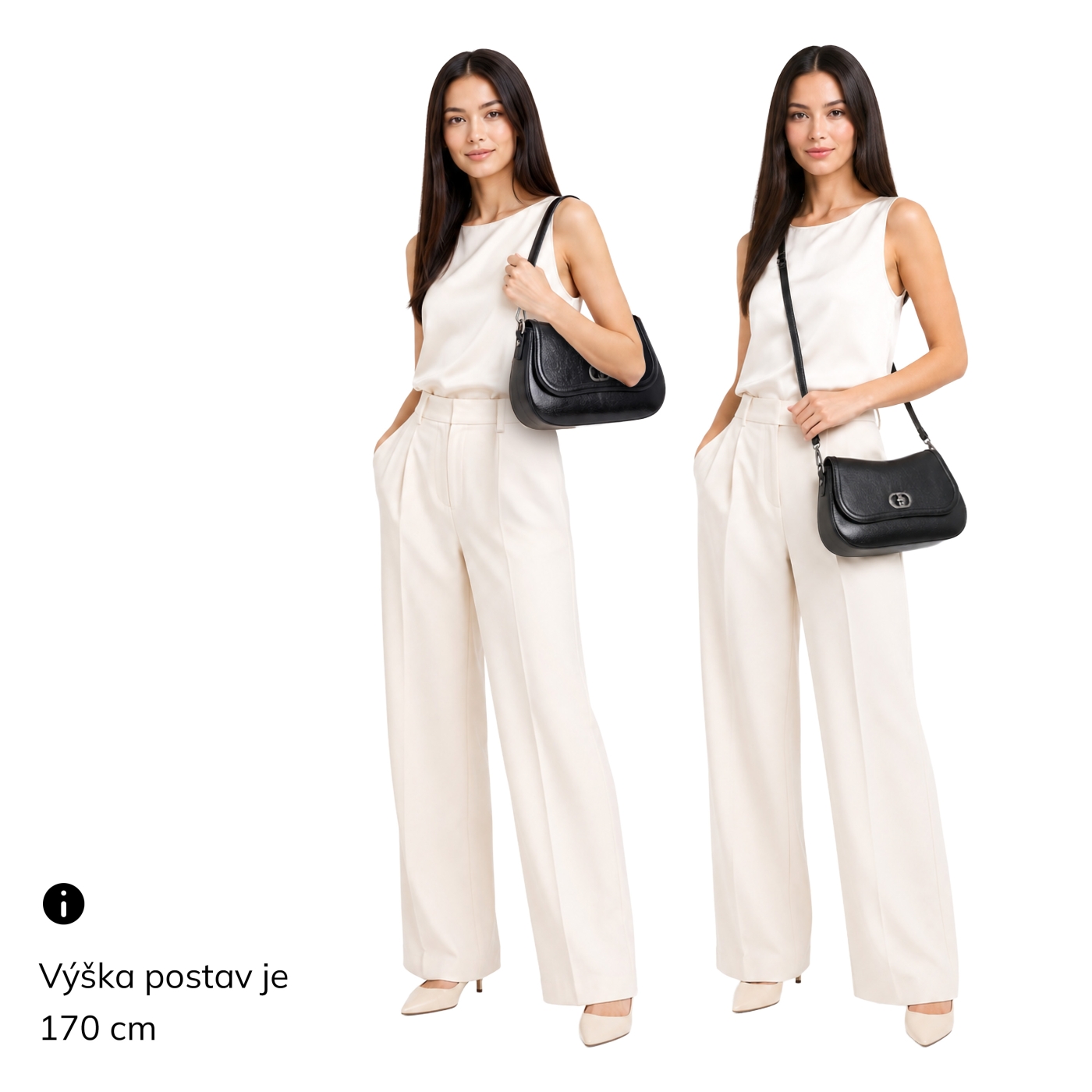Elegantní kabelka se dvěma odnímatelnými popruhy Le Sands materiál syntetická kůže zapínání s klopou barva černá velikost malá 4640 C Na postavě