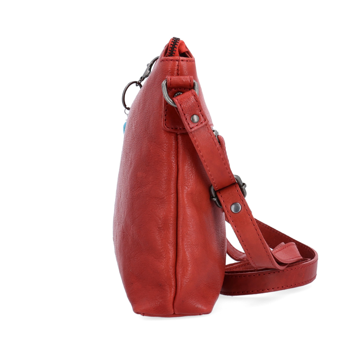 Kožená crossbody kabelka s přívěskem Noelia Bolger materiál kůže zapínání na zip barva červená velikost malá NB 3100 CV Z boku