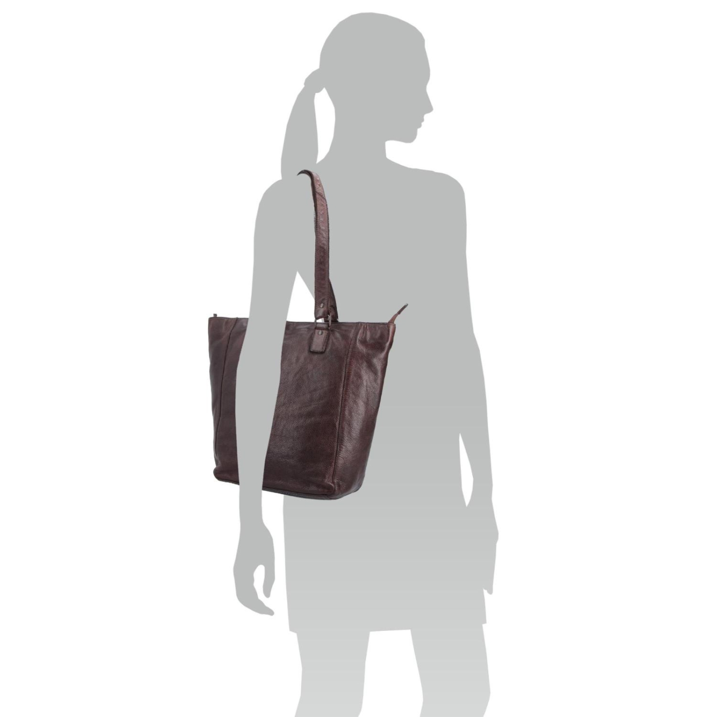 Prémiová kožená shopper kabelka přes rameno Noelia Bolger materiál kůže zapínání na zip barva hnědá velikost velká NB 2021 H Na postavě