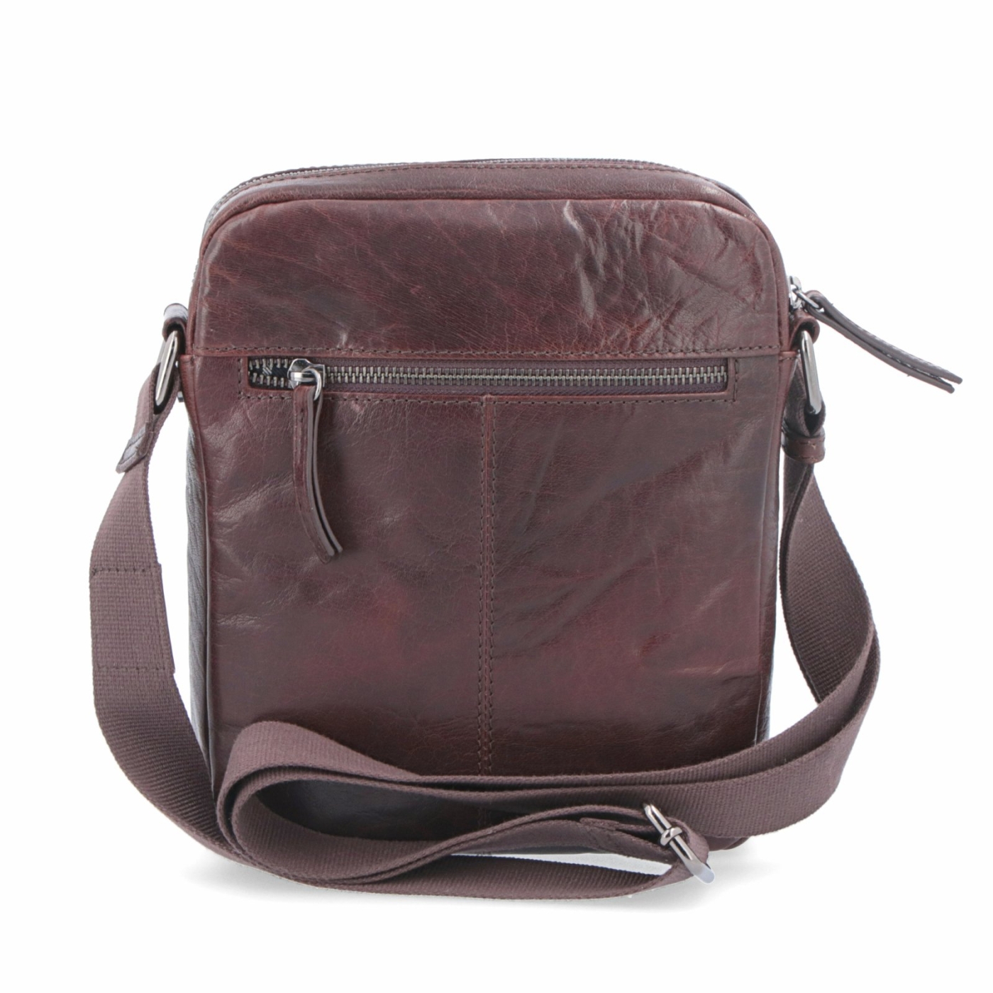 Kožená crossbody taška Poyem materiál kůže barva hnědá velikost malá 2200 Poyem H Zezadu