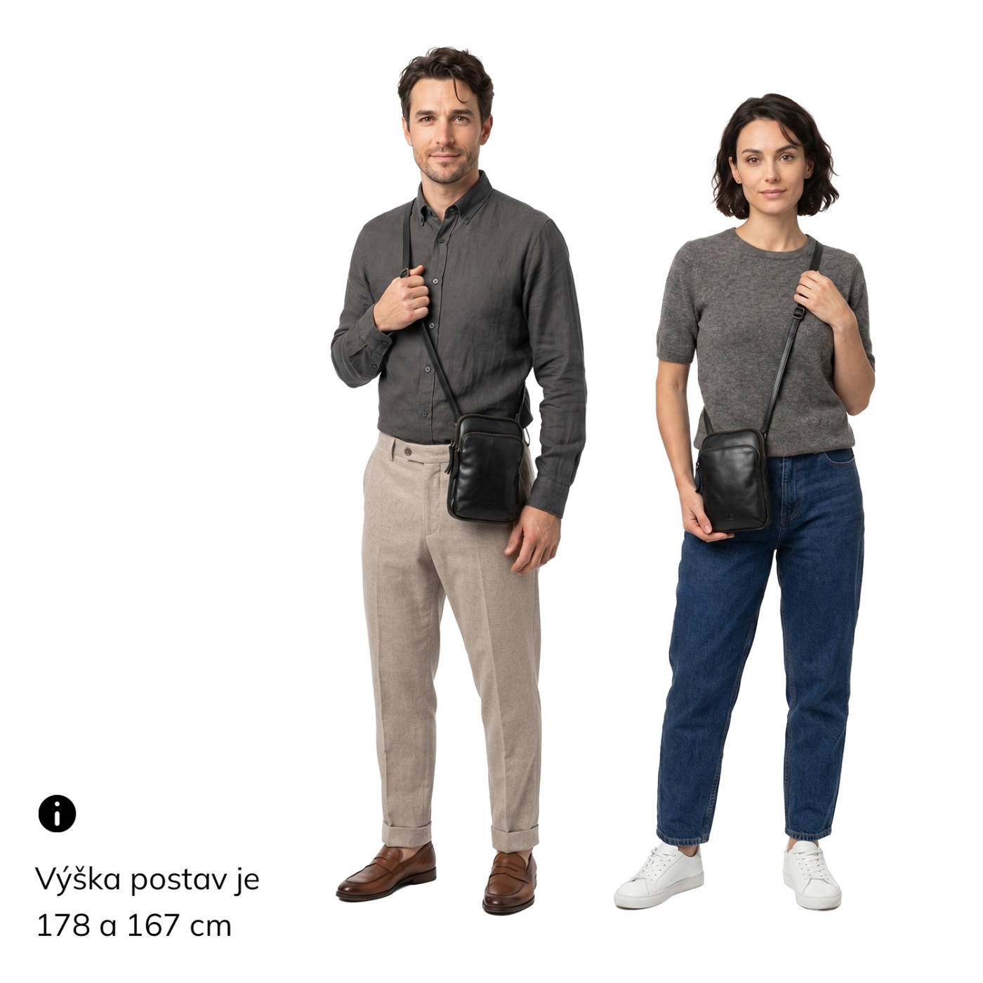 Stylová kožená crossbody taška Noelia Bolger materiál kůže zapínání na zip barva černá velikost malá NB 2419 C Na postavě