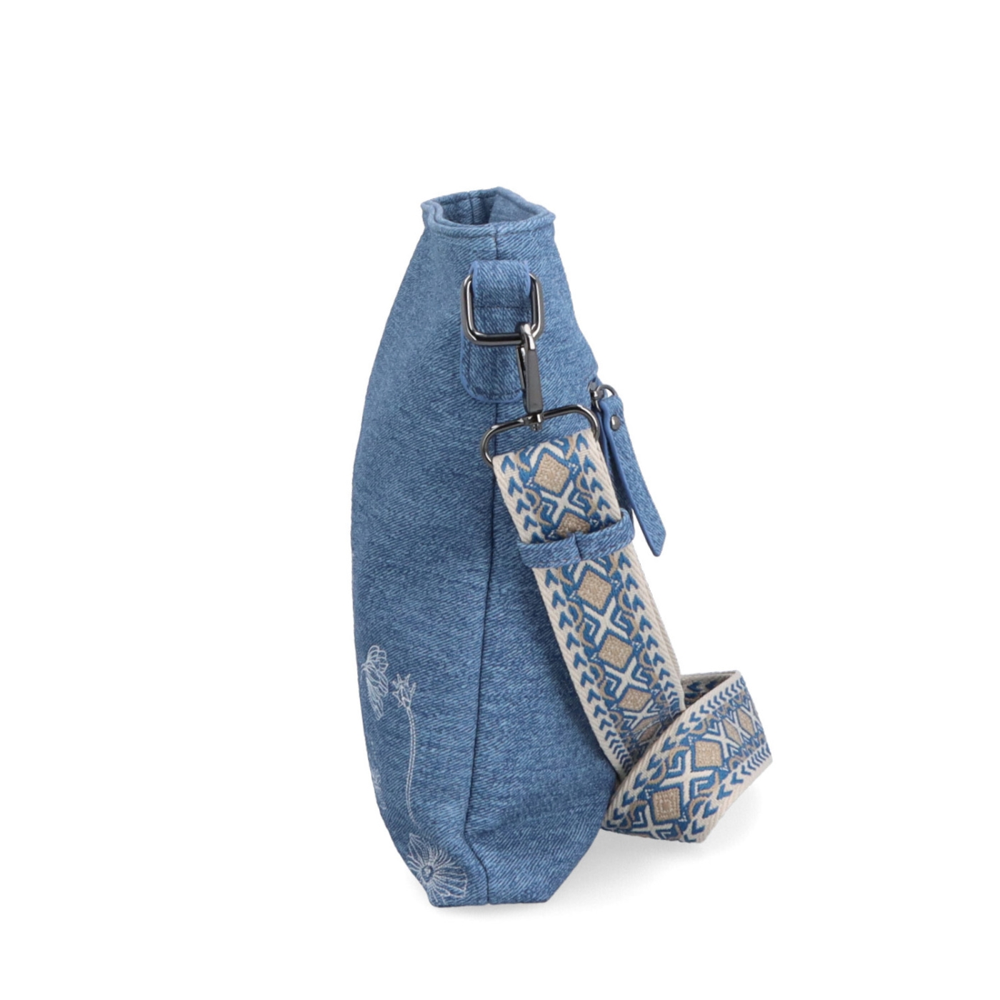 crossbody kabelka s motivem a odepínacím popruhem Indee materiál syntetická kůže zapínání na zip barva modrá velikost malá 6335 M Z boku