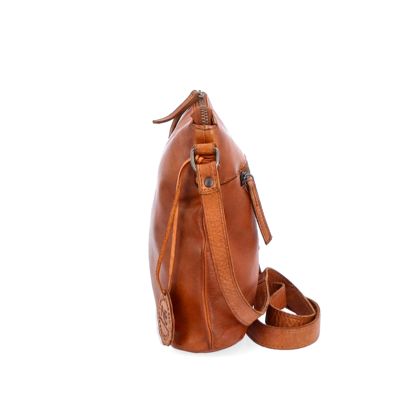 Kožená crossbody kabelka s moderním designem Noelia Bolger materiál kůže zapínání na zip barva koňaková velikost malá NB 2400 KO Z boku