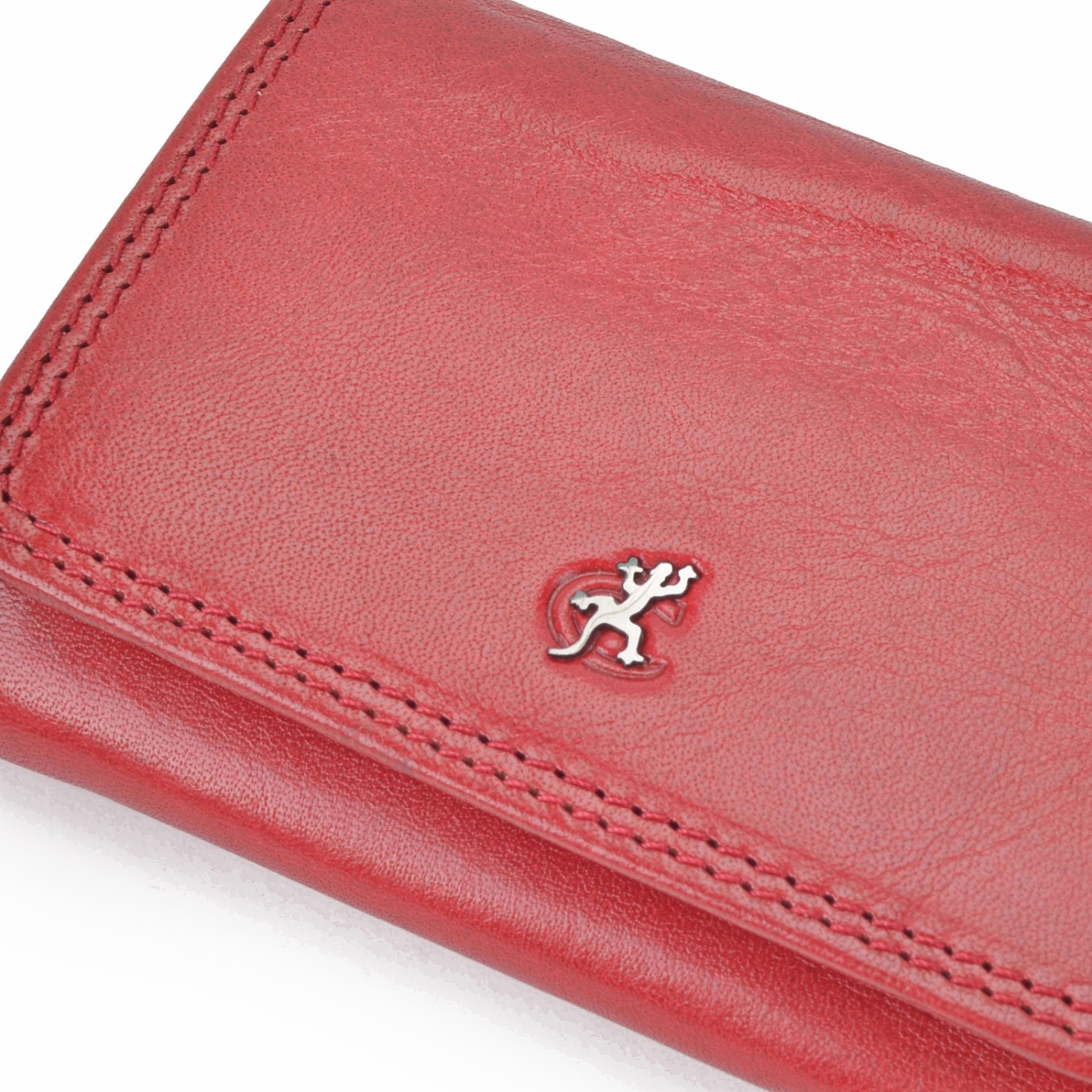Praktická kožená peněženka Cosset materiál kůže zapínání na cvoček barva červená velikost malá 4509 Komodo CV Logo