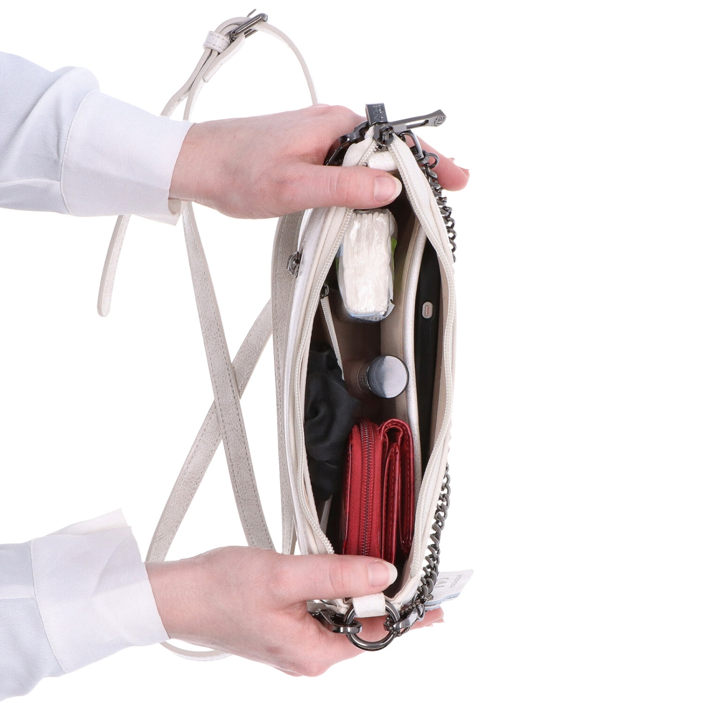 Kožená kabelka přes rameno Noelia Bolger materiál kůže zapínání na zip barva bílá velikost malá NB 0084 OW Vnitřek