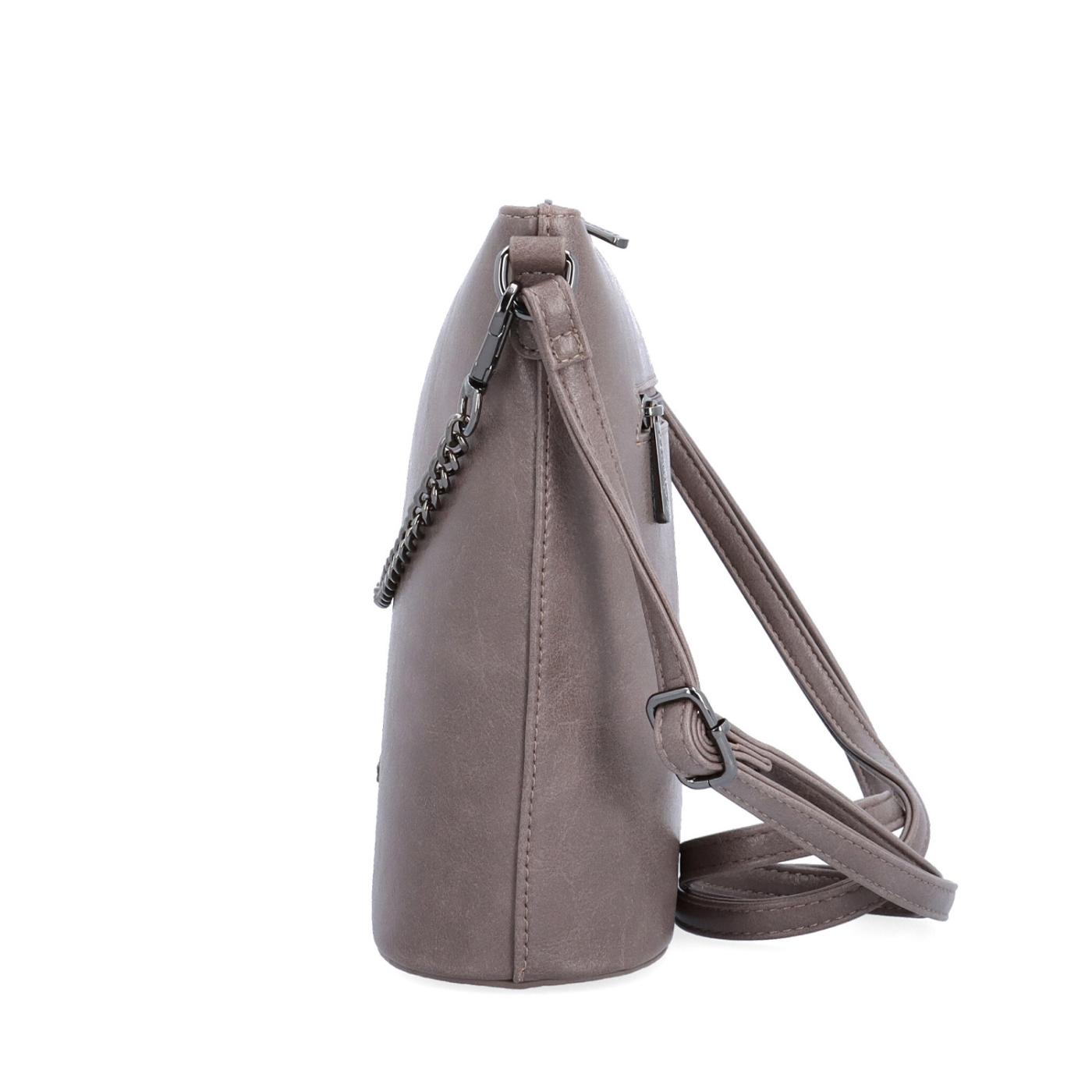 Elegantní crossbody kabelka s řetízkem Le Sands materiál syntetická kůže zapínání na zip barva taupe velikost malá 7722 T Z boku