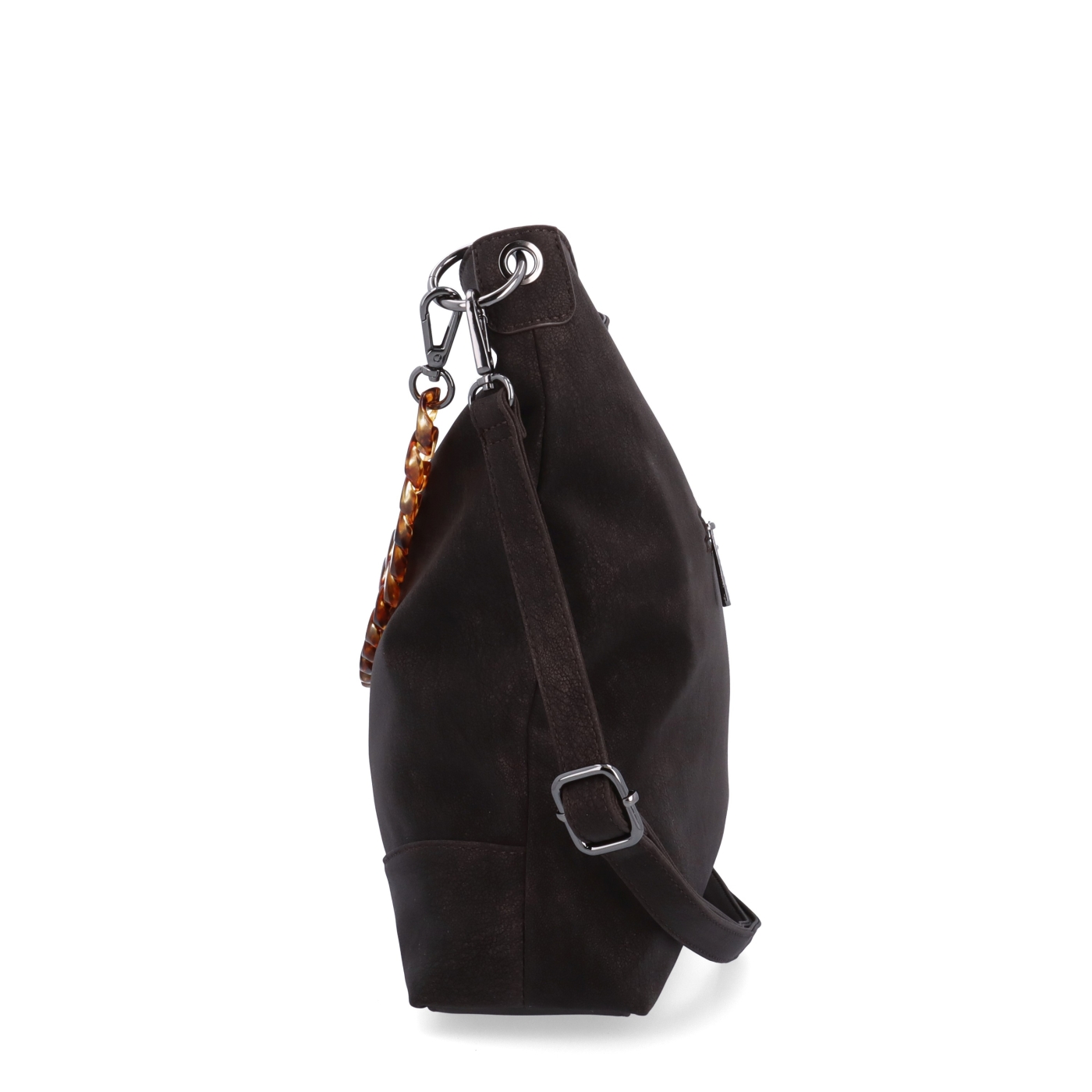 Stylová crossbody kabelka s odepínacím řetízkem Carmelo materiál syntetická kůže zapínání na zip barva hnědá velikost střední 4660 TH Z boku