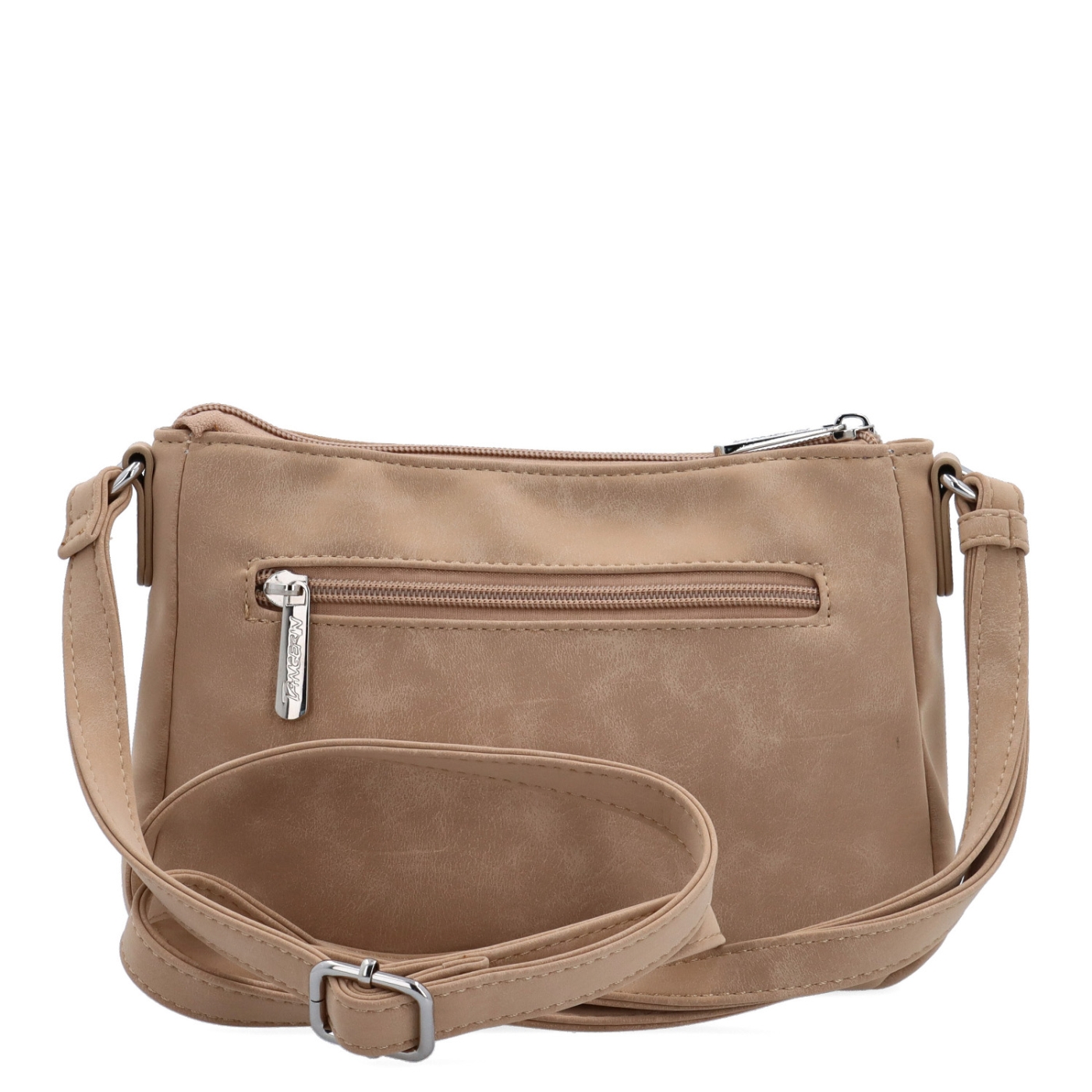 Malá minimalistická crossbody kabelka s hebkým povrchem Tangerin materiál syntetická kůže zapínání na zip barva béžová velikost malá 7016 SAN Zezadu