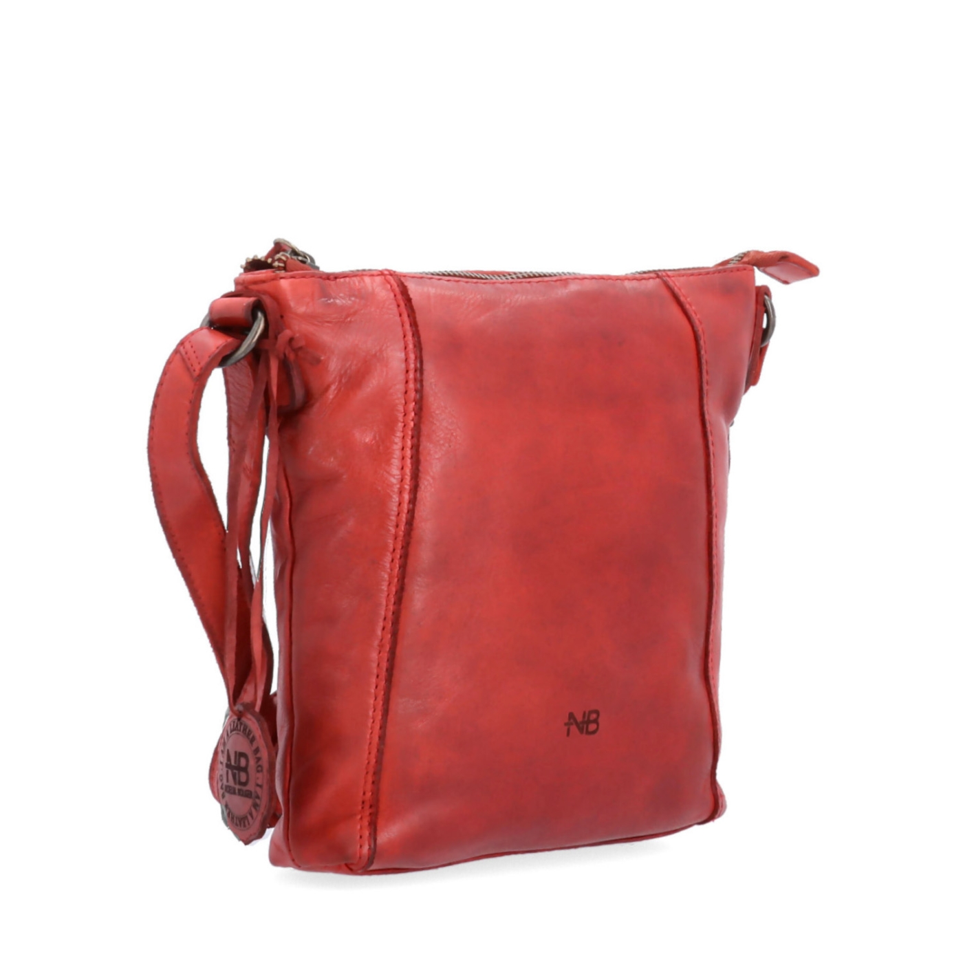 Malá kožená crossbody s prošitím Noelia Bolger materiál kůže zapínání na zip barva červená velikost malá NB 2086 CV