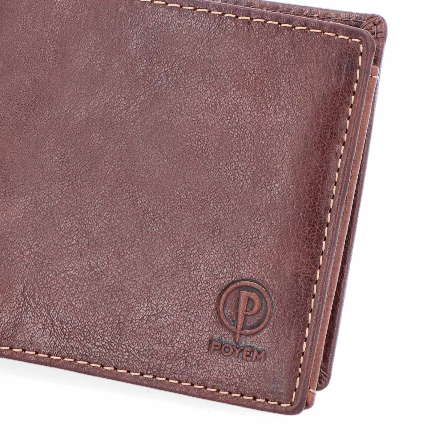 Kožená designová peněženka Poyem Poyem materiál kůže zapínání Bez zapínání barva hnědá velikost malá 5233 Poyem H Logo