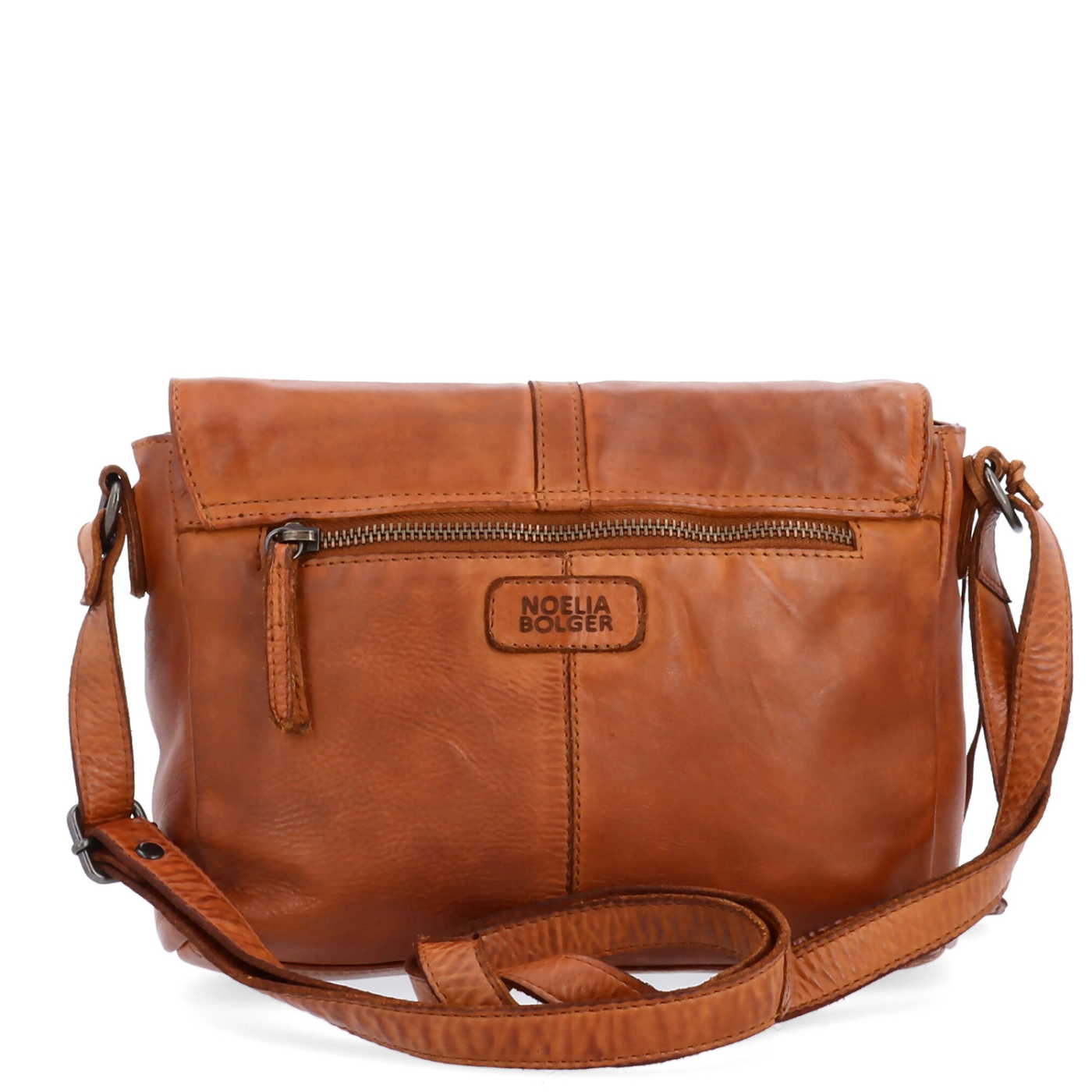 Kožená crossbody kabelka s klopou Noelia Bolger materiál kůže zapínání s klopou barva koňaková velikost střední NB 2416 KO Zezadu