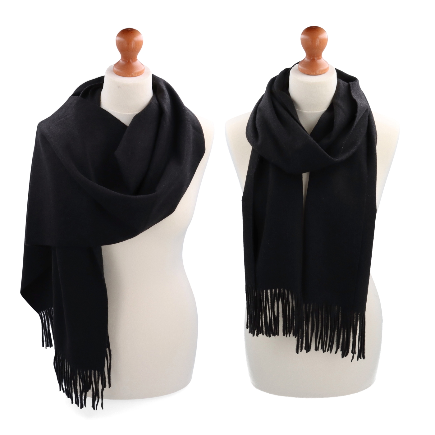 Elegantní jednobarevná šála s třásněmi Noelia Bolger materiál Polyester s příměsí vlny barva černá KZ003 - 01