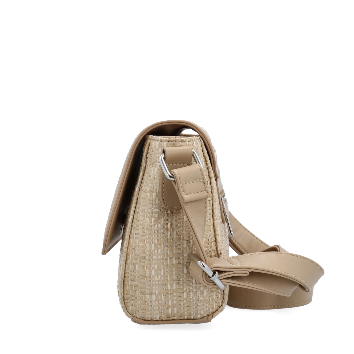 Crossbody kabelka s klopou ve straw stylu Le Sands materiál syntetická kůže zapínání s klopou barva béžová velikost malá 4618 BE Z boku