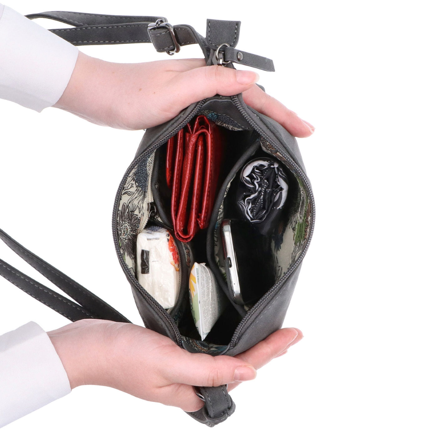 Malá elegantní crossbody kabelka Tangerin materiál syntetická kůže zapínání na zip barva béžová velikost malá 1109 MO Vnitřek