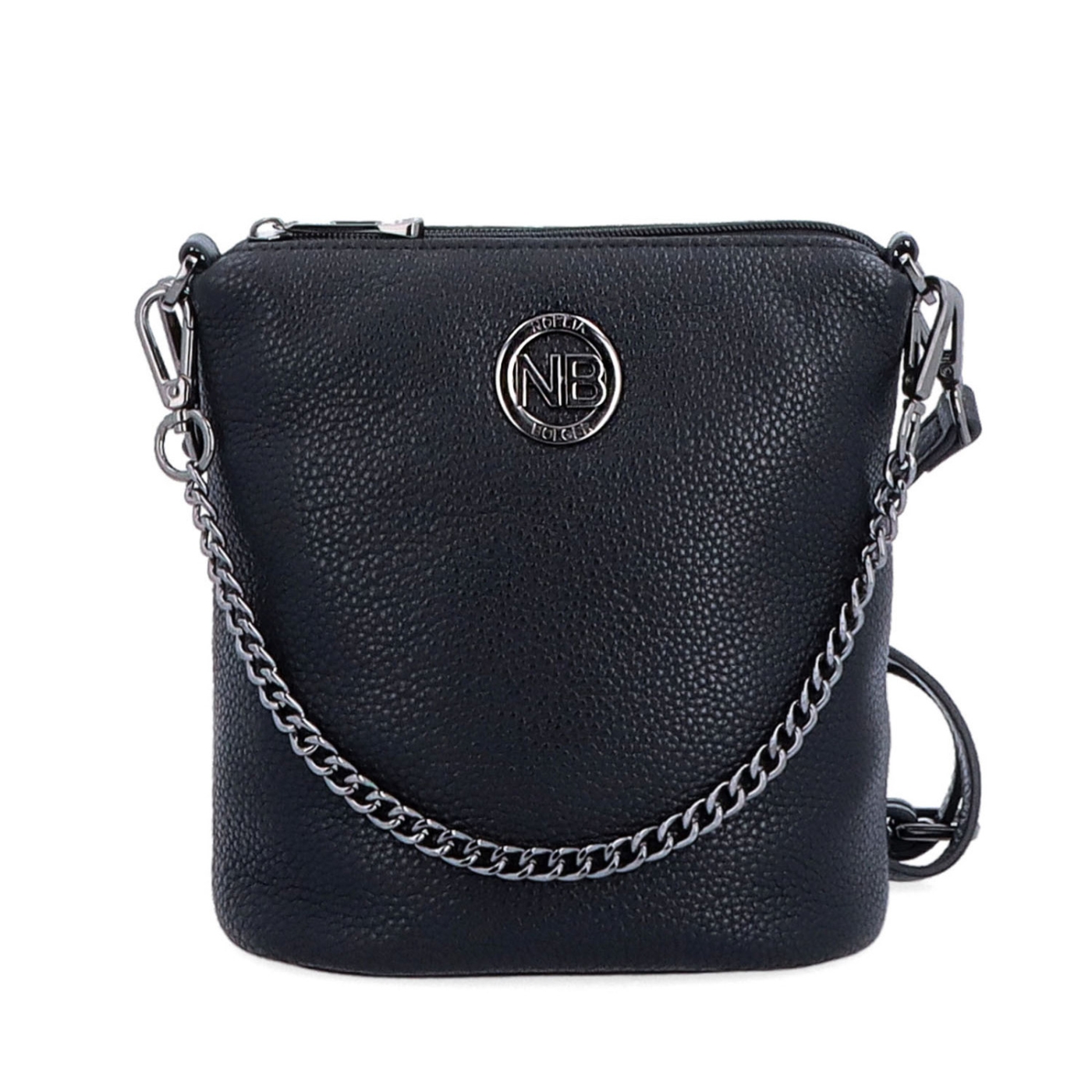 Malá kožená crossbody kabelka s výrazným řetízkem Noelia Bolger materiál kůže zapínání na zip barva černá velikost malá NB 3016 C Zepředu