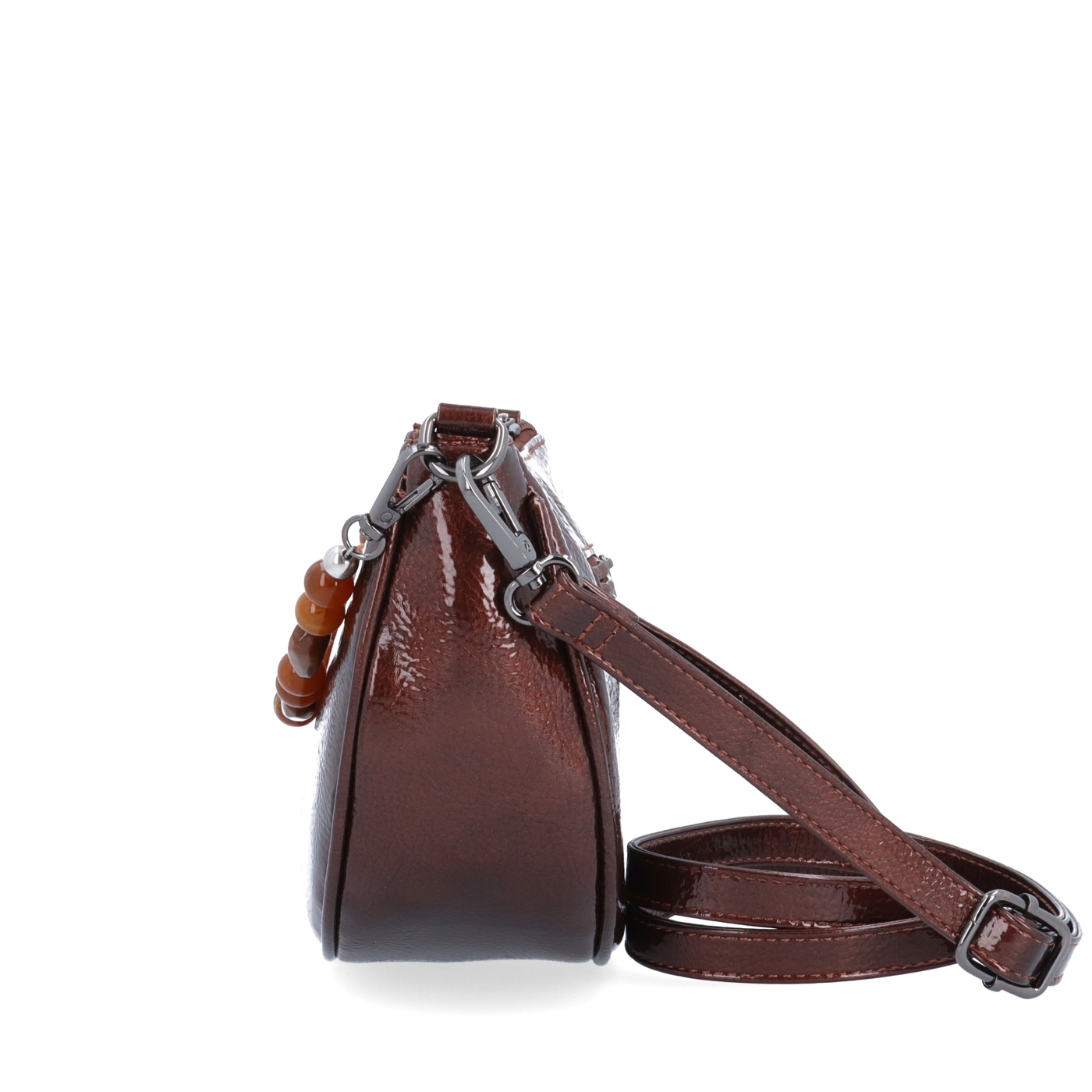 Stylová crossbody kabelka s odnímatelným ozdobným řetízkem Le Sands materiál syntetická kůže zapínání na zip barva hnědá velikost malá 4639 H Z boku