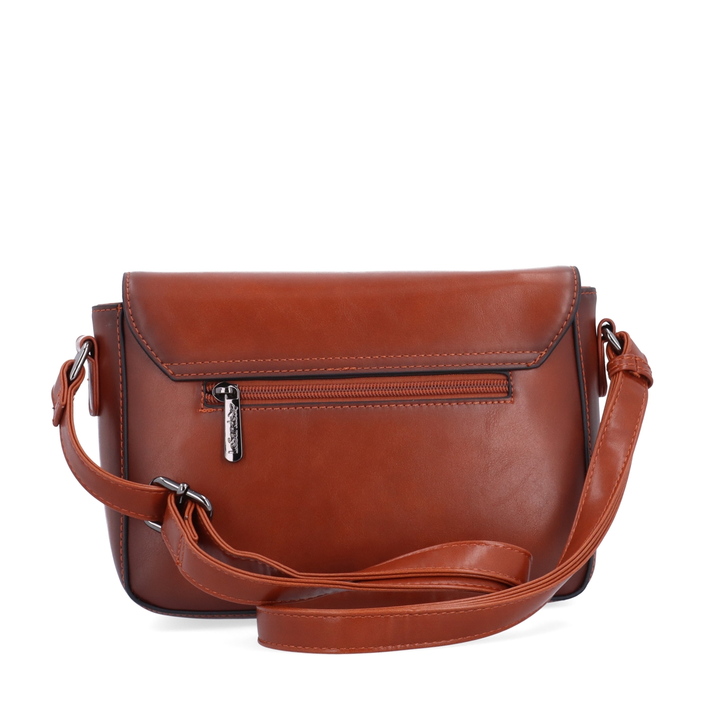Nadčasová crossbody kabelka s klopou Le Sands materiál syntetická kůže zapínání s klopou barva koňaková velikost malá 7724 KO Zezadu