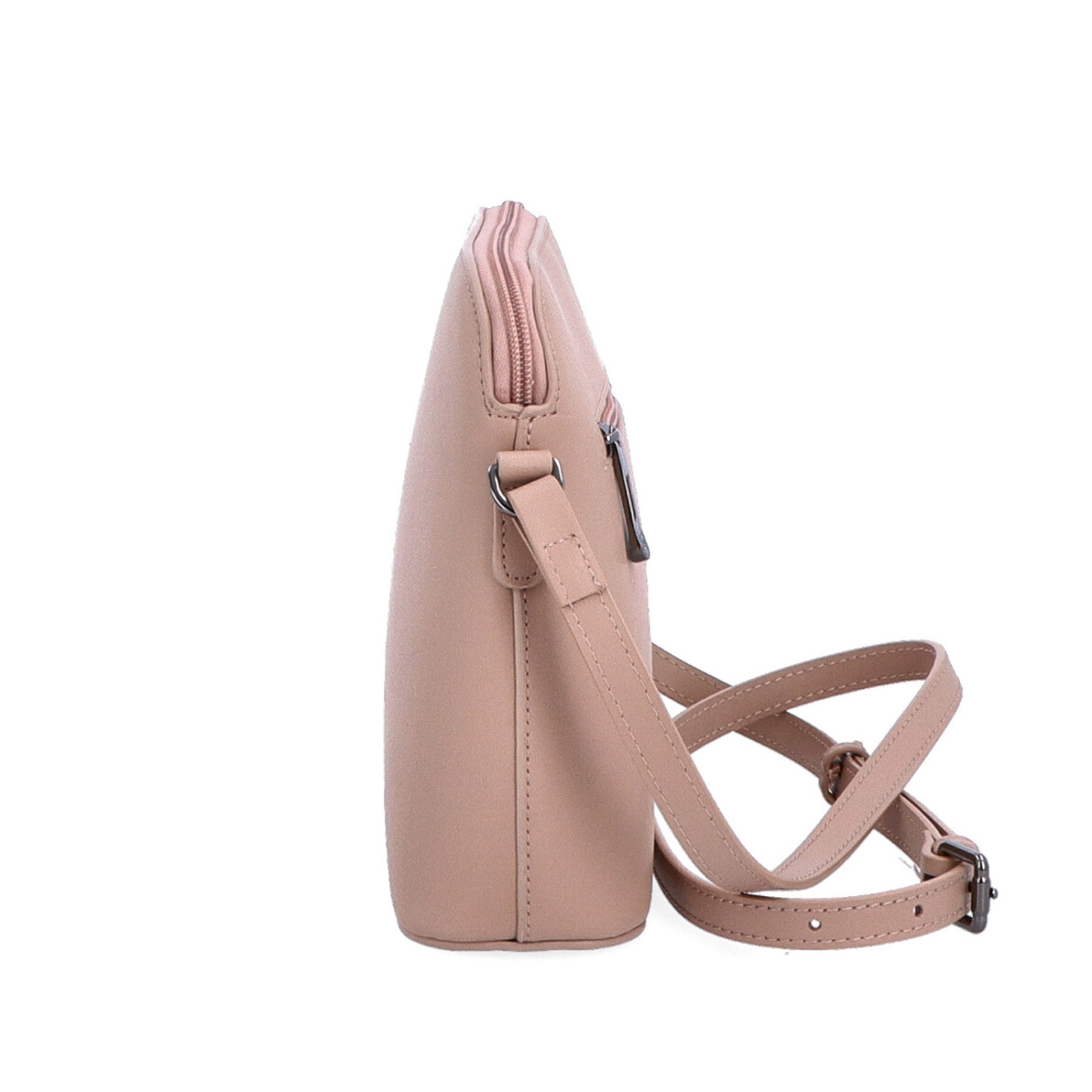 Elegantní kožená kabelka Noelia Bolger materiál kůže zapínání na zip barva nude velikost malá NB 0064 N Z boku
