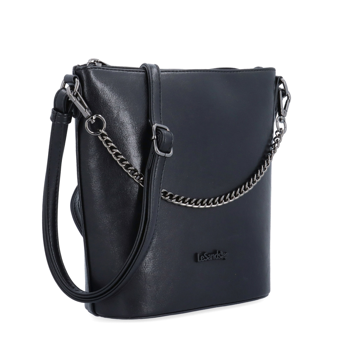 Elegantní crossbody kabelka s řetízkem Le Sands materiál syntetická kůže zapínání na zip barva černá velikost malá 7722 C