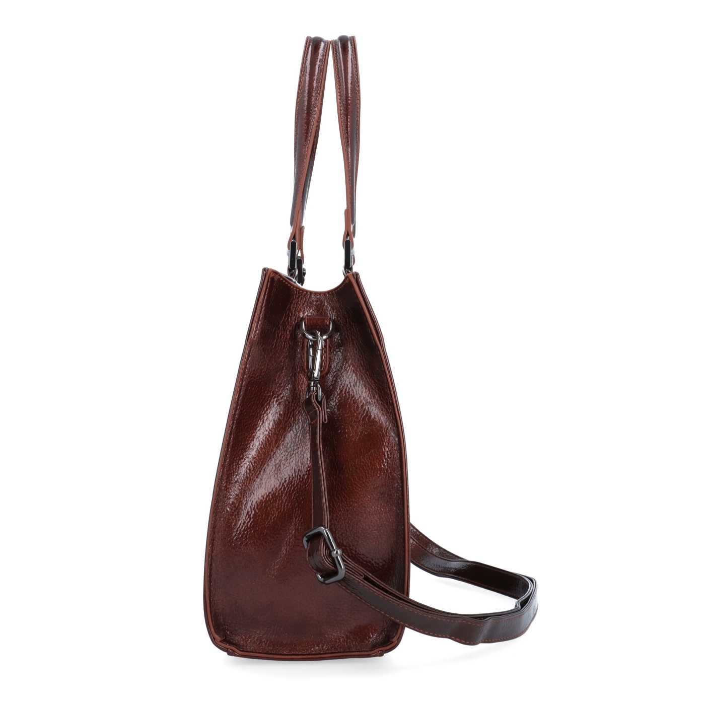 Kabelka do ruky s odnímatelným crossbody popruhem a přívěskem Le Sands materiál syntetická kůže zapínání na zip barva hnědá velikost střední 4638 H Z boku