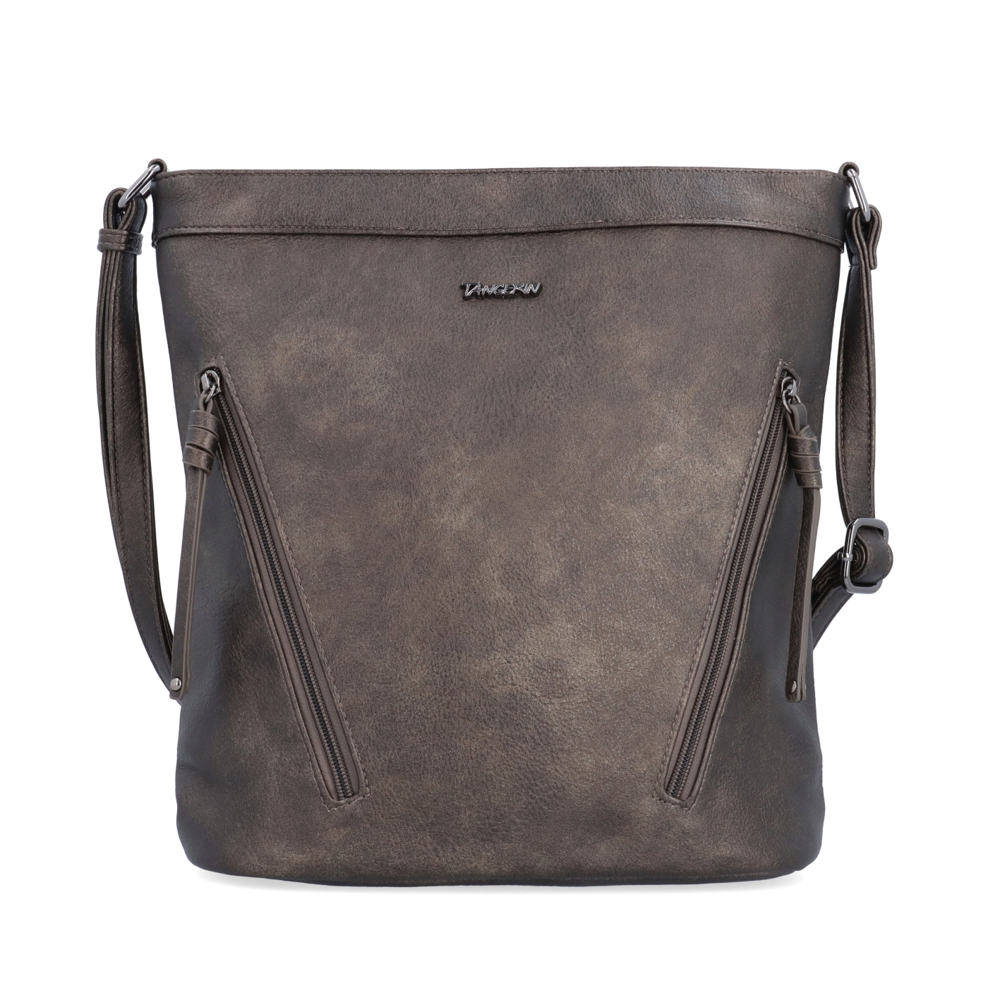 Crossbody kabelka s ozdobnými zipy Tangerin materiál syntetická kůže zapínání na zip barva šedá velikost střední 8050 ANT Zepředu