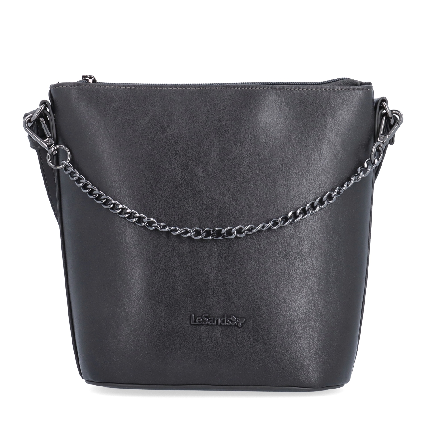 Elegantní crossbody kabelka s řetízkem Le Sands materiál syntetická kůže zapínání na zip barva šedá velikost malá 7722 TS Zepředu