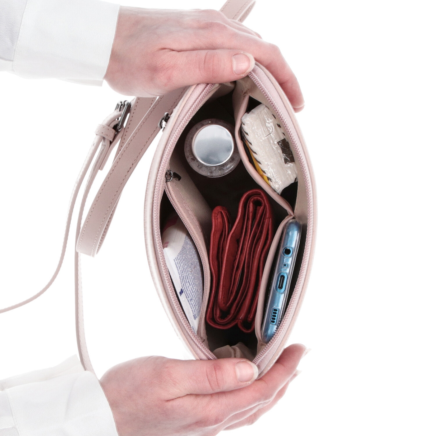 Kožená kabelka crossbody Noelia Bolger Noelia Bolger materiál kůže zapínání na zip barva růžová velikost malá NB 0096 R Vnitřek
