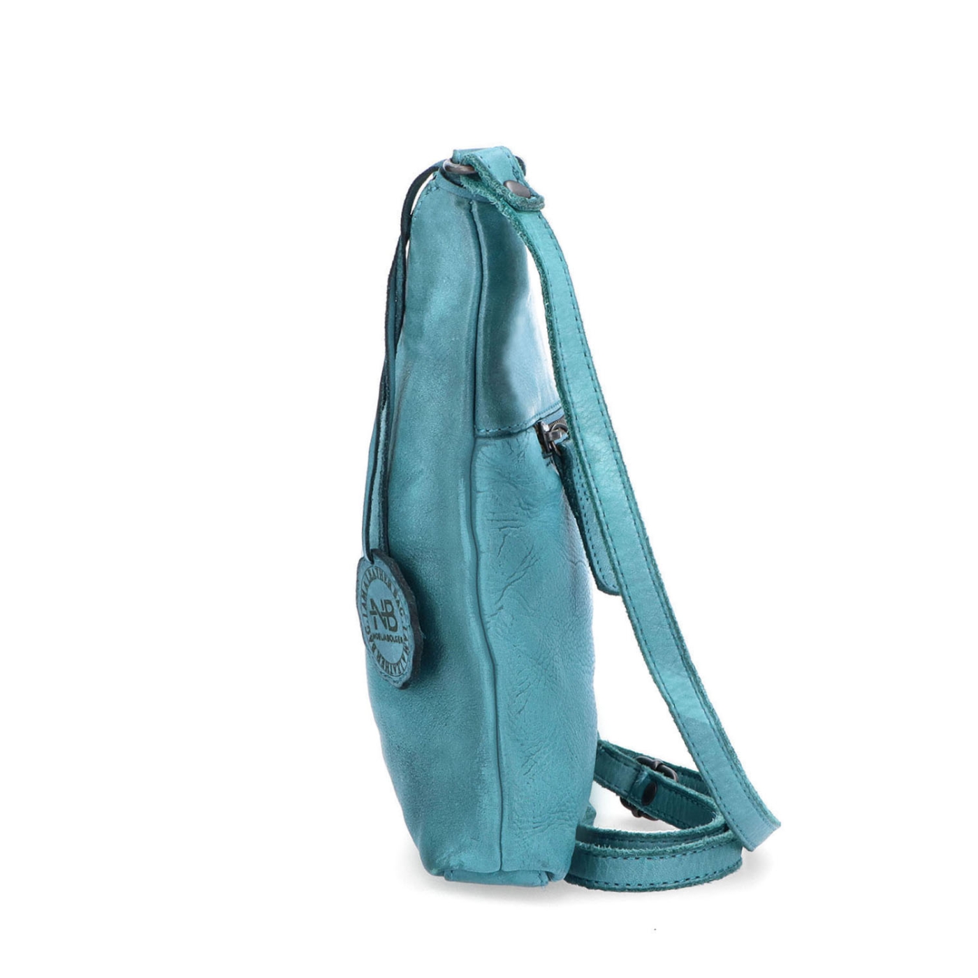 Kožená crossbody kabelka pro každý den Noelia Bolger materiál kůže zapínání na zip barva tyrkysová velikost malá NB 2404 TYR Z boku