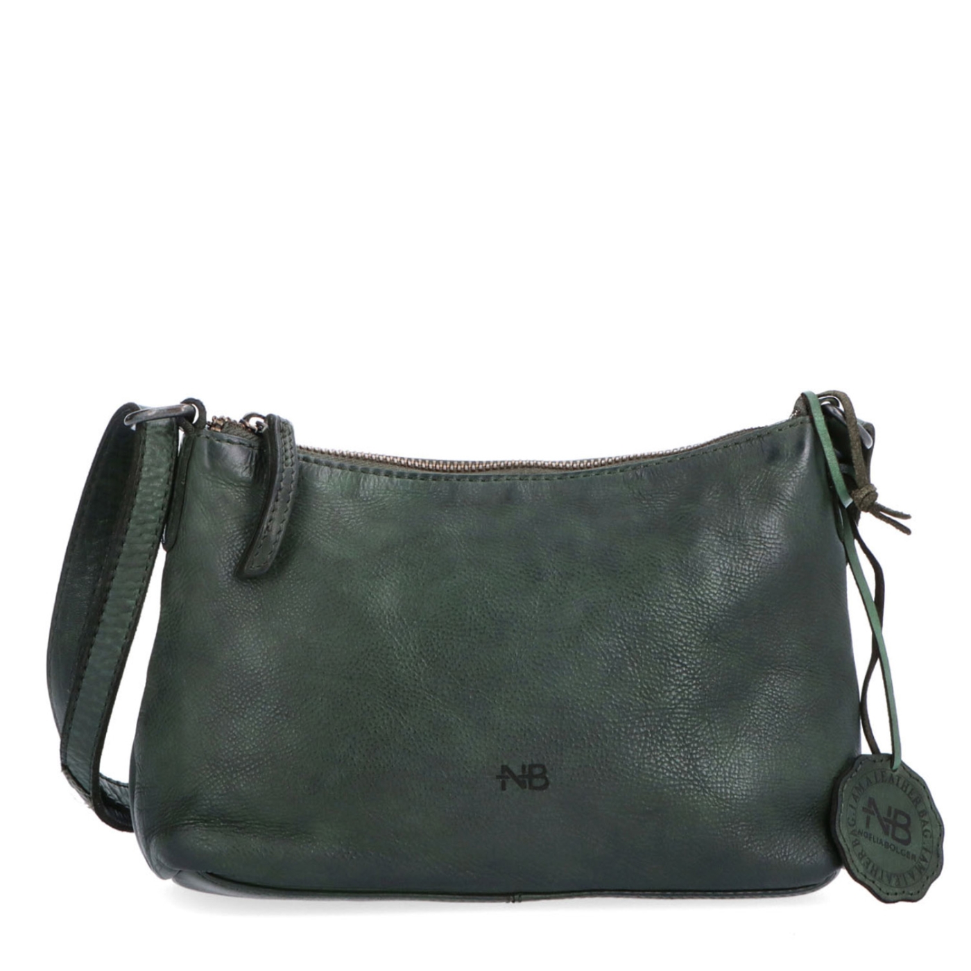 Praktická kožená crossbody na každý den Noelia Bolger materiál kůže zapínání na zip barva zelená velikost malá NB 2406 ZE Zepředu