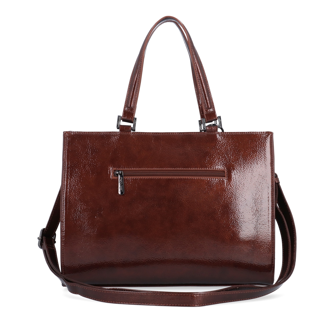 Kabelka do ruky s odnímatelným crossbody popruhem a přívěskem Le Sands materiál syntetická kůže zapínání na zip barva hnědá velikost střední 4638 H Zezadu