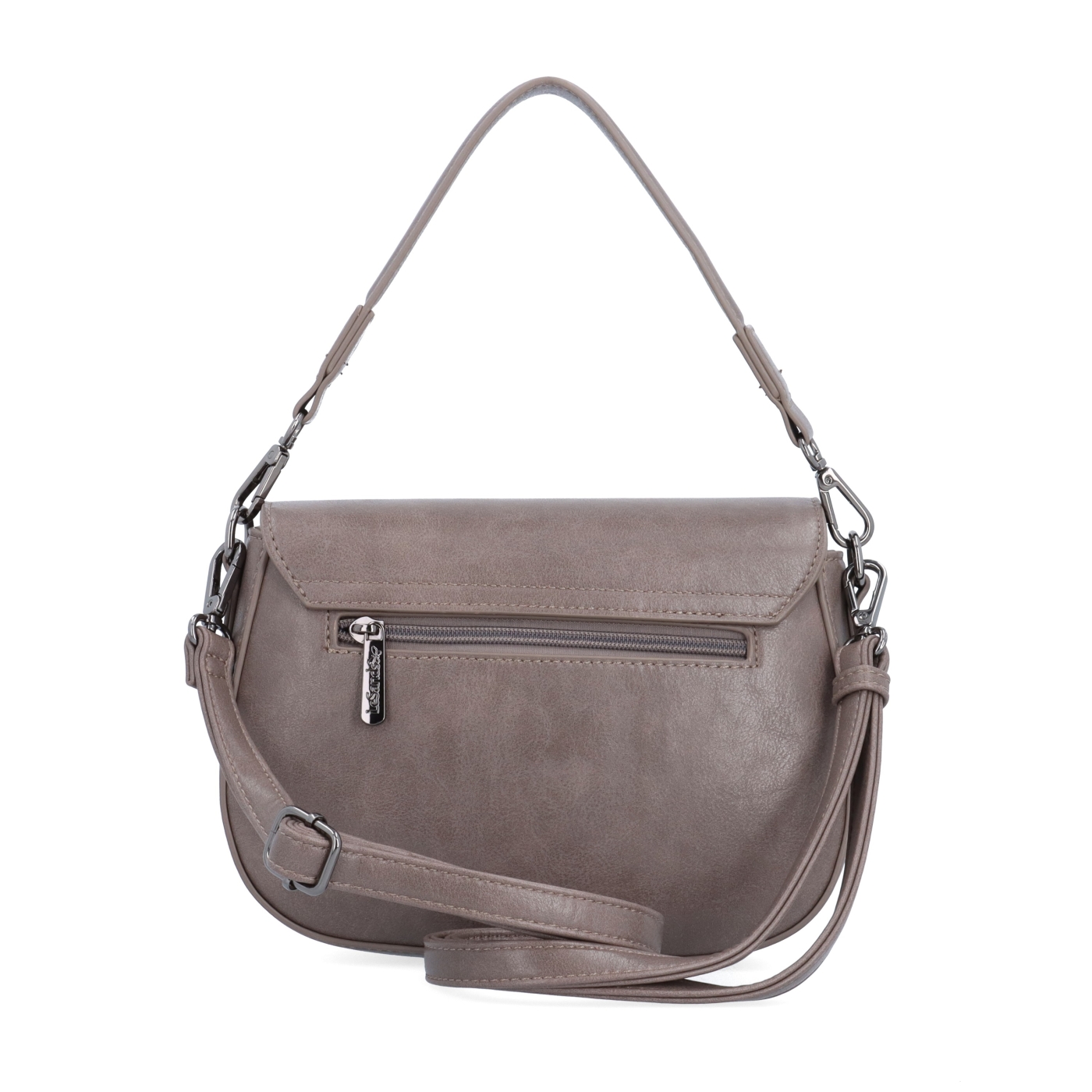 Stylová crossbody kabelka s klopou Le Sands materiál syntetická kůže zapínání s klopou barva taupe velikost malá 7730 T Zezadu