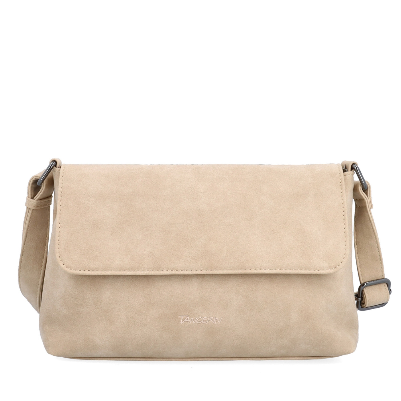 Praktická crossbody kabelka s klopou Tangerin materiál syntetická kůže zapínání na cvoček barva béžová velikost střední 1116 BE Zepředu