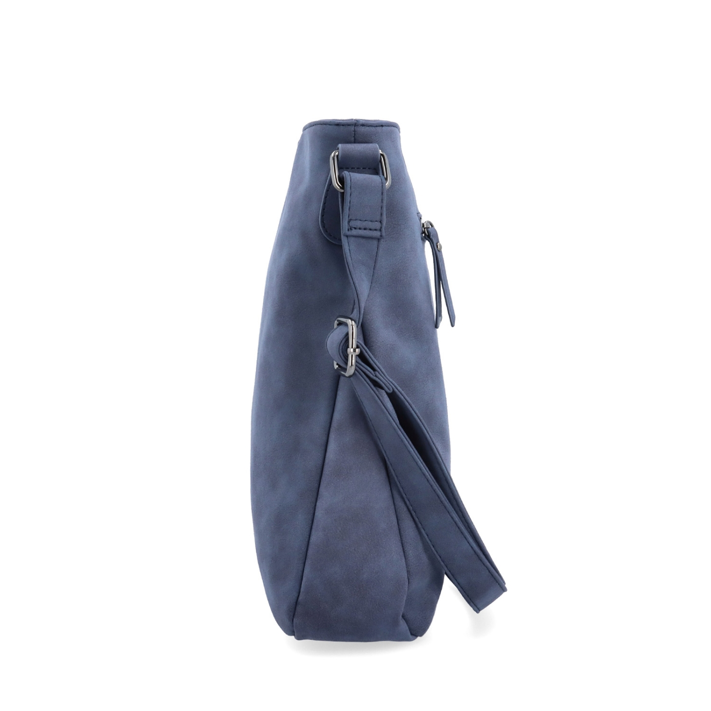 Stylová crossbody kabelka s čistým designem Tangerin materiál syntetická kůže zapínání na zip barva modrá velikost střední 1101 TM Z boku