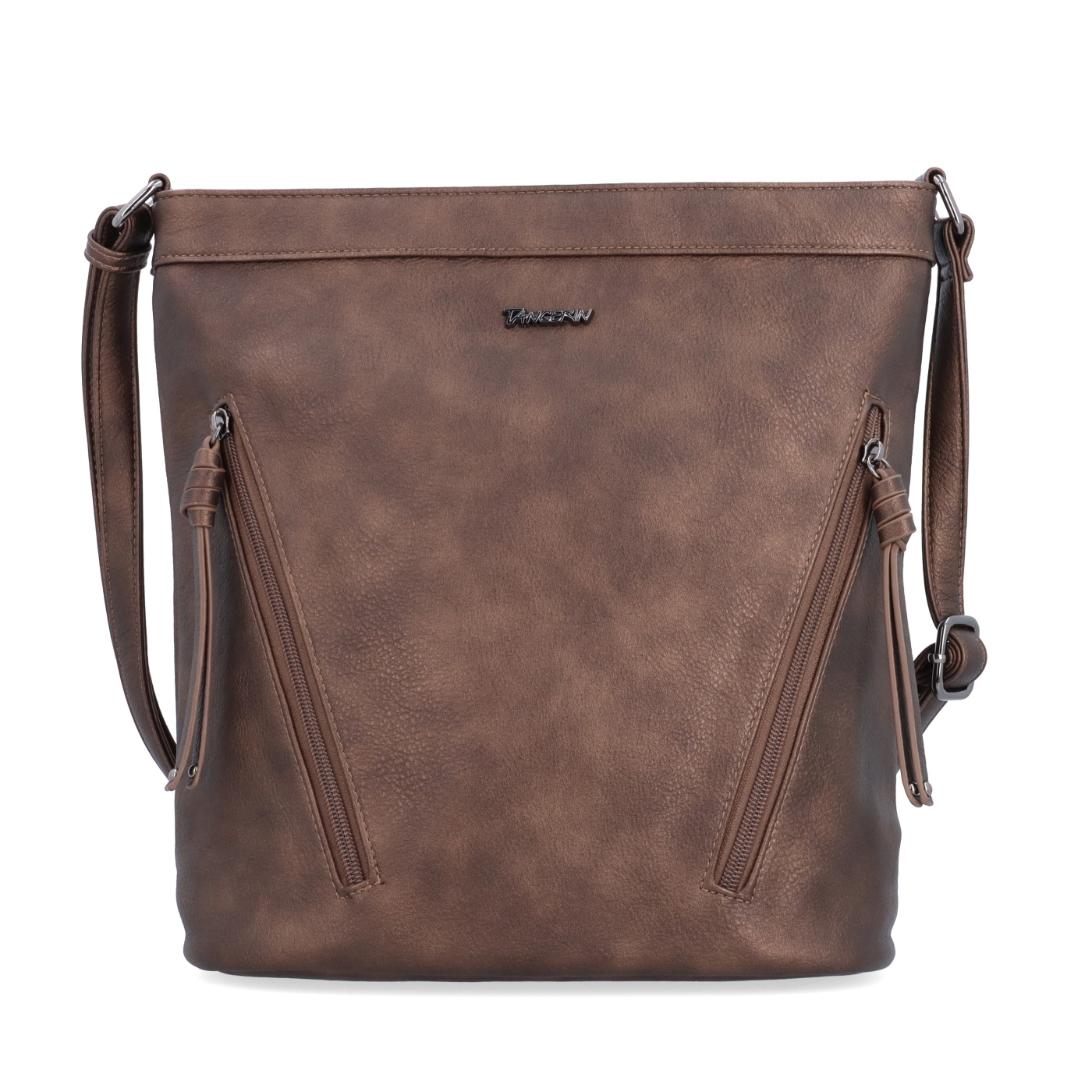 Crossbody kabelka s ozdobnými zipy Tangerin materiál syntetická kůže zapínání na zip barva metalická velikost střední 8050 BR Zepředu