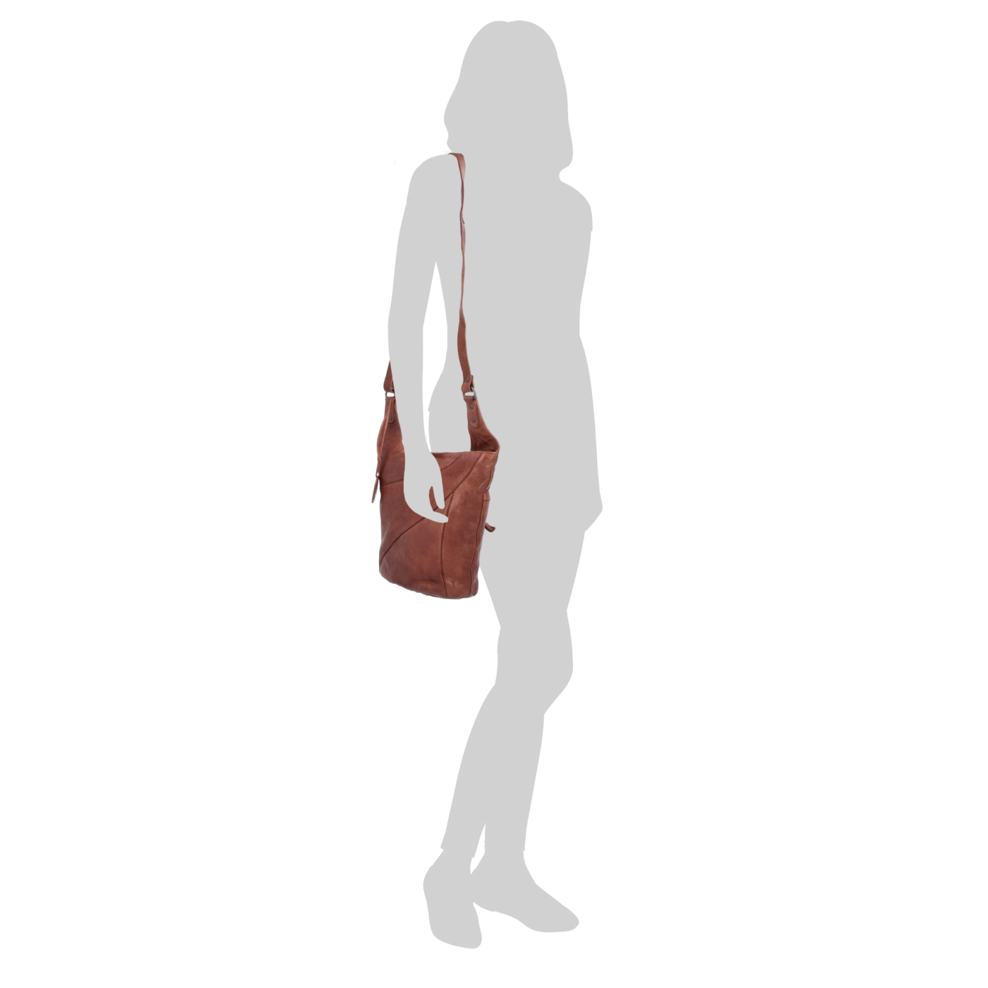 Elegantní kožená crossbody kabelka s kapsami Noelia Bolger materiál kůže zapínání na zip barva koňaková velikost malá NB 2101 KO Na postavě