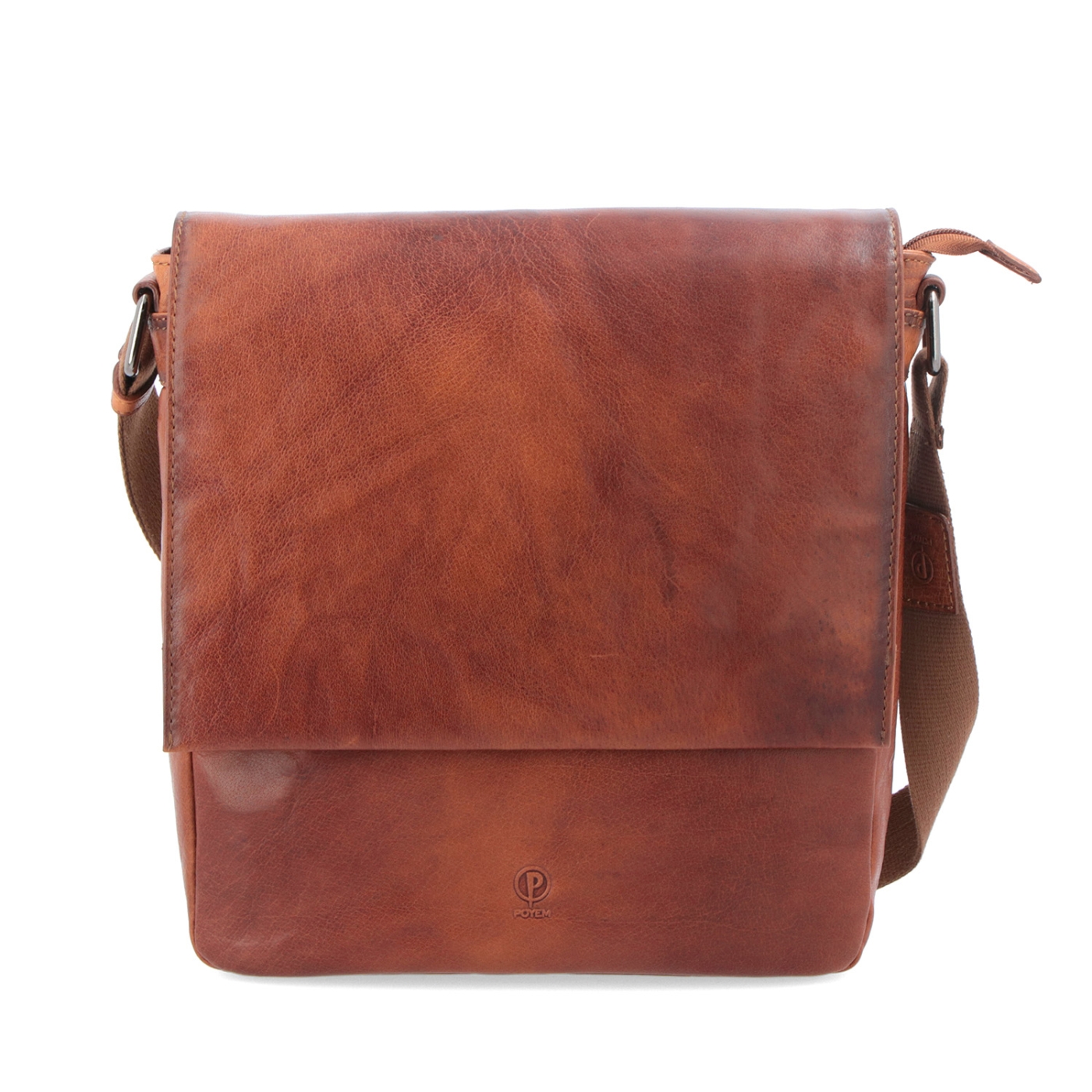 Kožená crossbody klopna Poyem materiál kůže zapínání s klopou barva koňaková velikost střední 2207 Poyem KO Zepředu