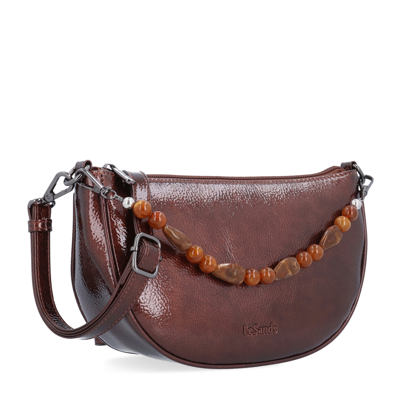 Stylová crossbody kabelka s odnímatelným ozdobným řetízkem Le Sands materiál syntetická kůže zapínání na zip barva hnědá velikost malá 4639 H