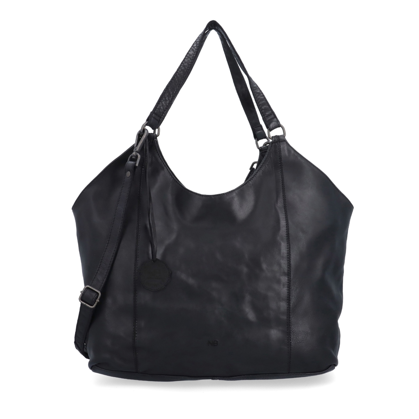 Velká kožená kabelka s uchy a crossbody popruhem Noelia Bolger materiál kůže zapínání na zip barva černá velikost velká NB 2429 C Zepředu