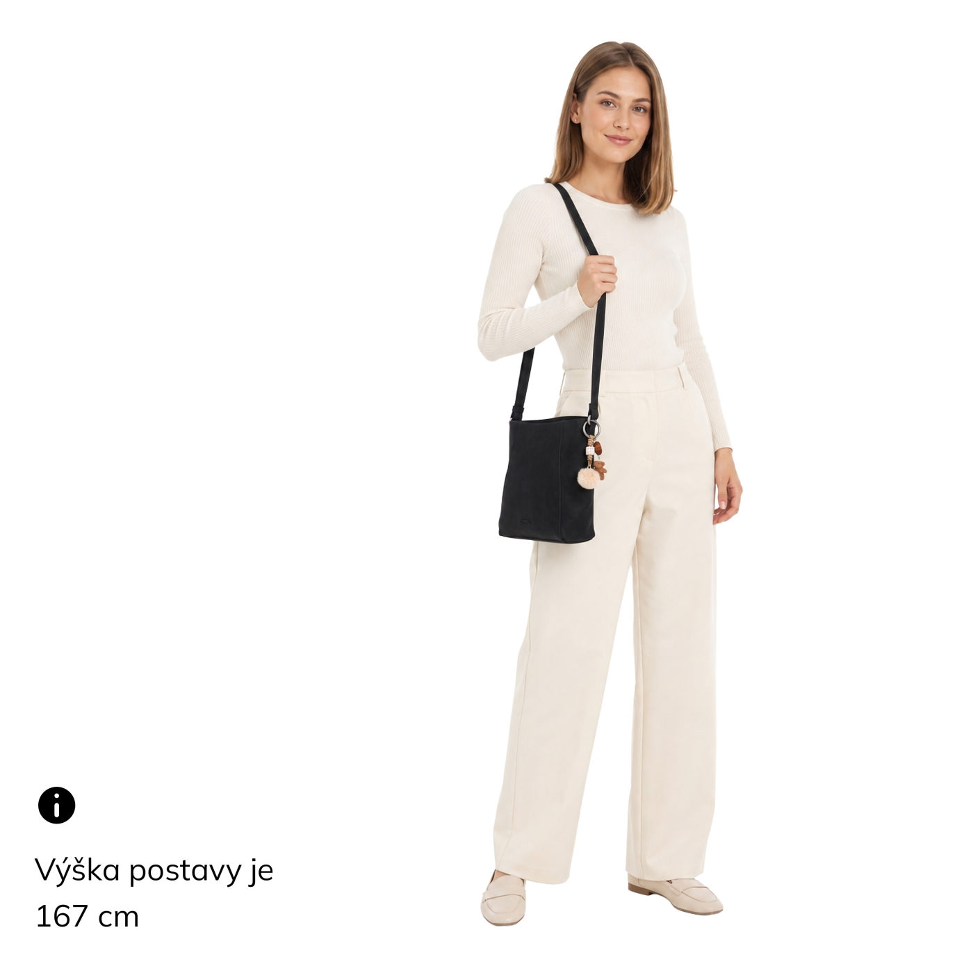 Stylová crossbody kabelka s odepínacím přívěskem Carmelo materiál syntetická kůže zapínání na zip barva hnědá velikost malá 4662 H Na postavě