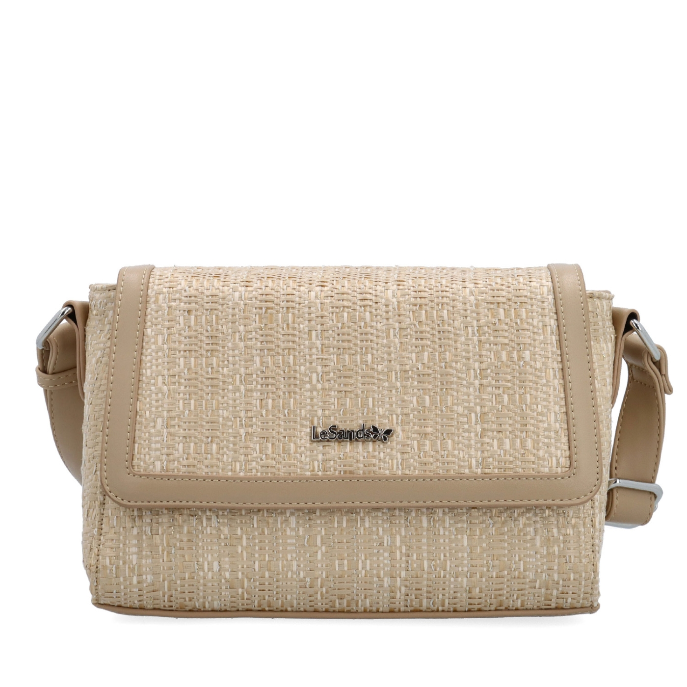 Crossbody kabelka s klopou ve straw stylu Le Sands materiál syntetická kůže zapínání s klopou barva béžová velikost malá 4618 BE Zepředu
