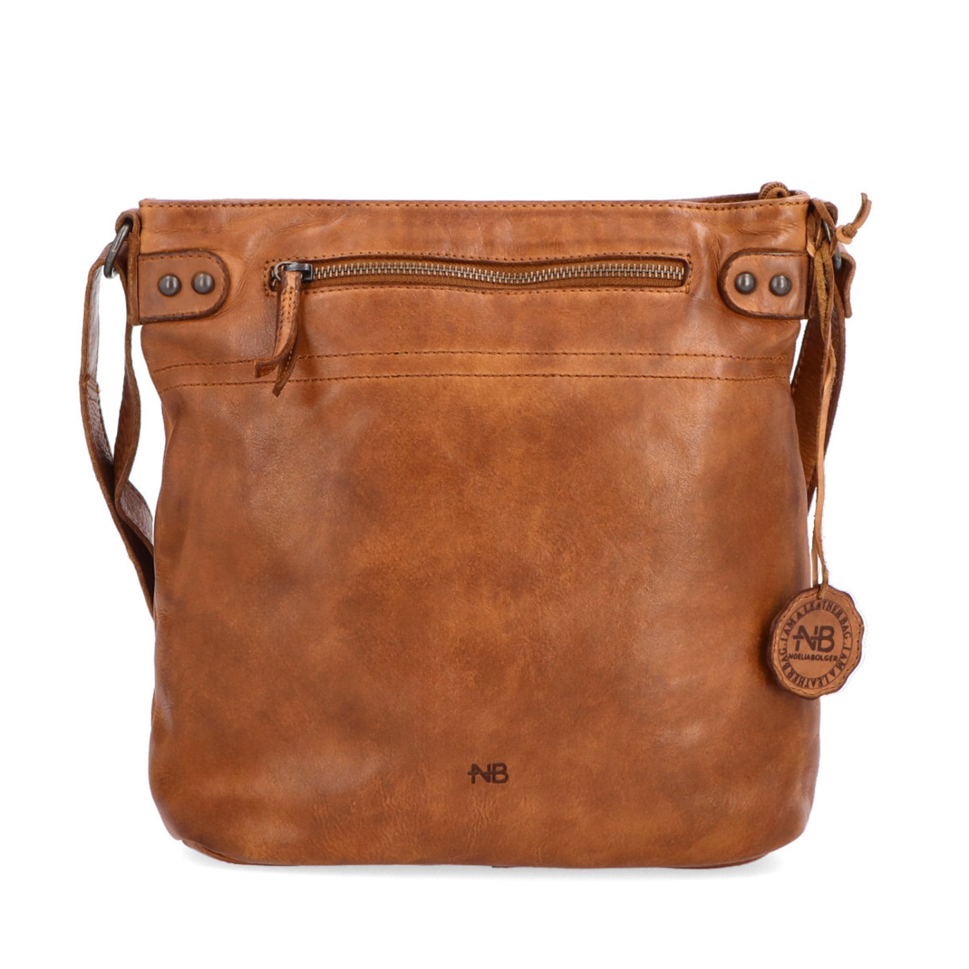 Kožená vintage crossbody s kapsami Noelia Bolger materiál kůže zapínání na zip barva koňaková velikost střední NB 2006 KO Zepředu