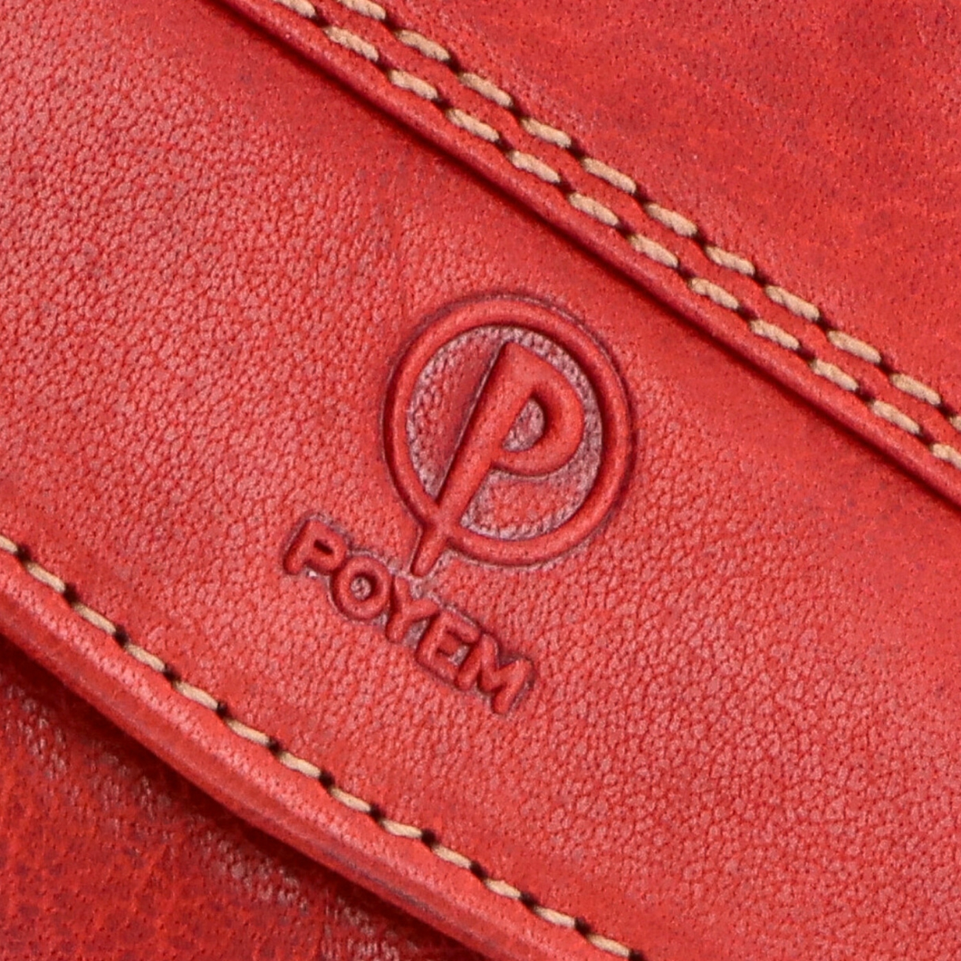 Dvouzipová kožená peněženka Poyem materiál kůže zapínání na cvoček barva červená velikost velká 5224 Poyem CV Logo