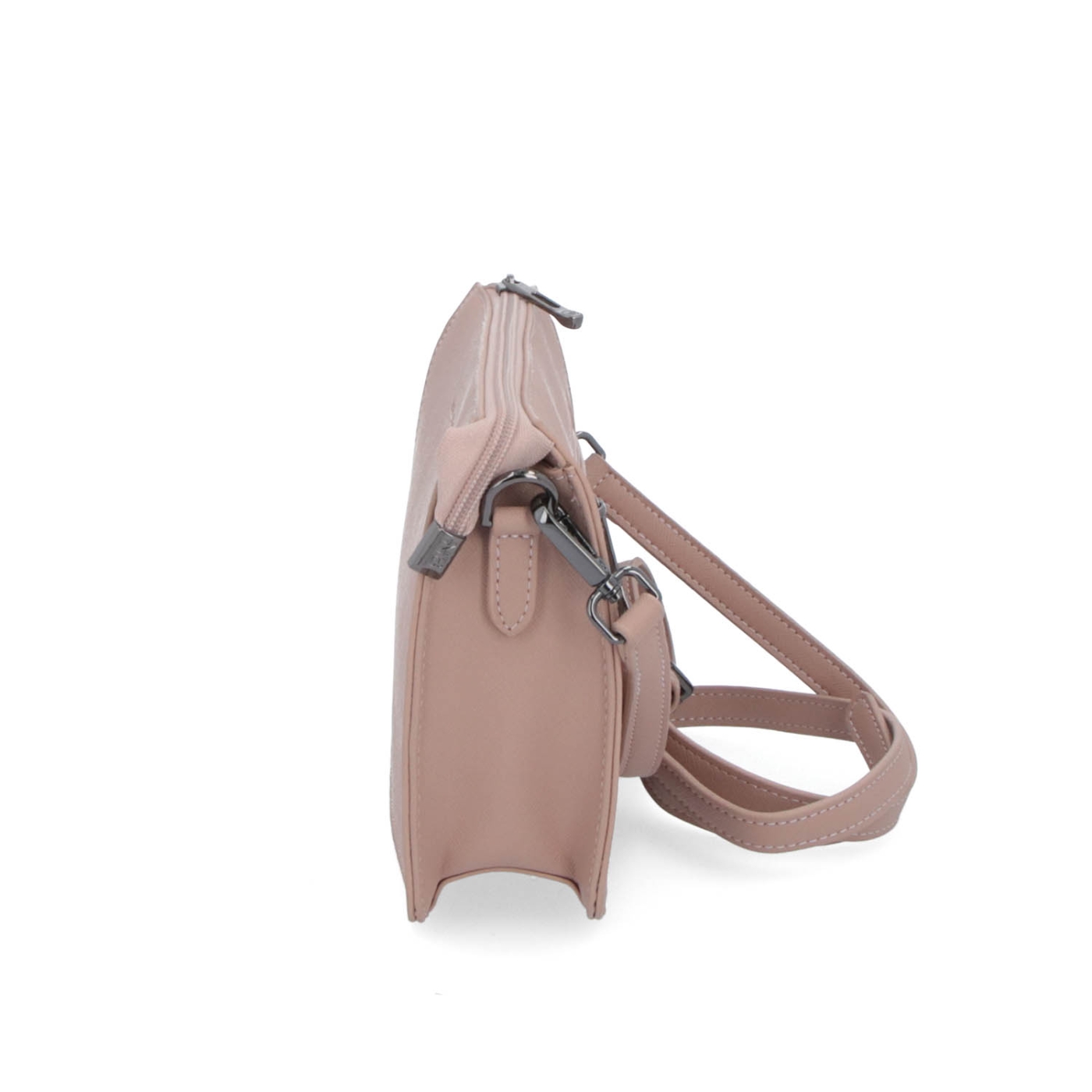 Elegantní crossbody kabelka Noelia Bolger materiál kůže zapínání na zip barva nude velikost malá NB 0042 N Z boku