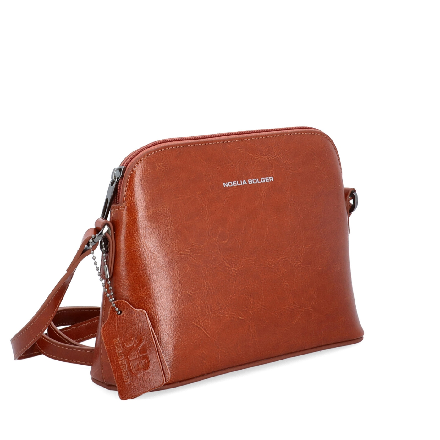 Luxusní malá kožená crossbody kabelka Noelia Bolger materiál kůže zapínání na zip barva koňaková velikost malá NB 0080 KO